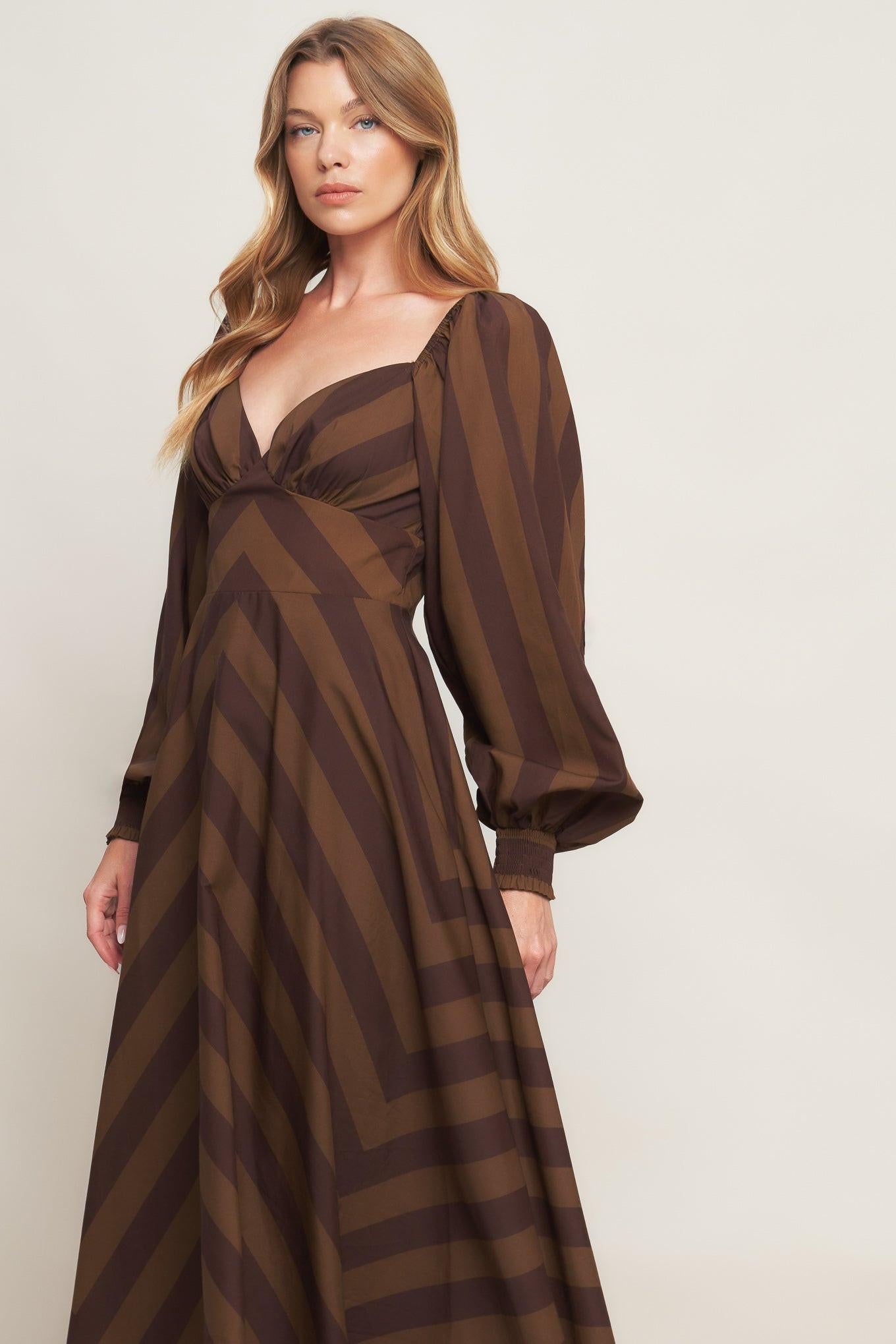 Brown Goddess Flow Woven Midi Dress, view 4 — Soul Flow Apparel