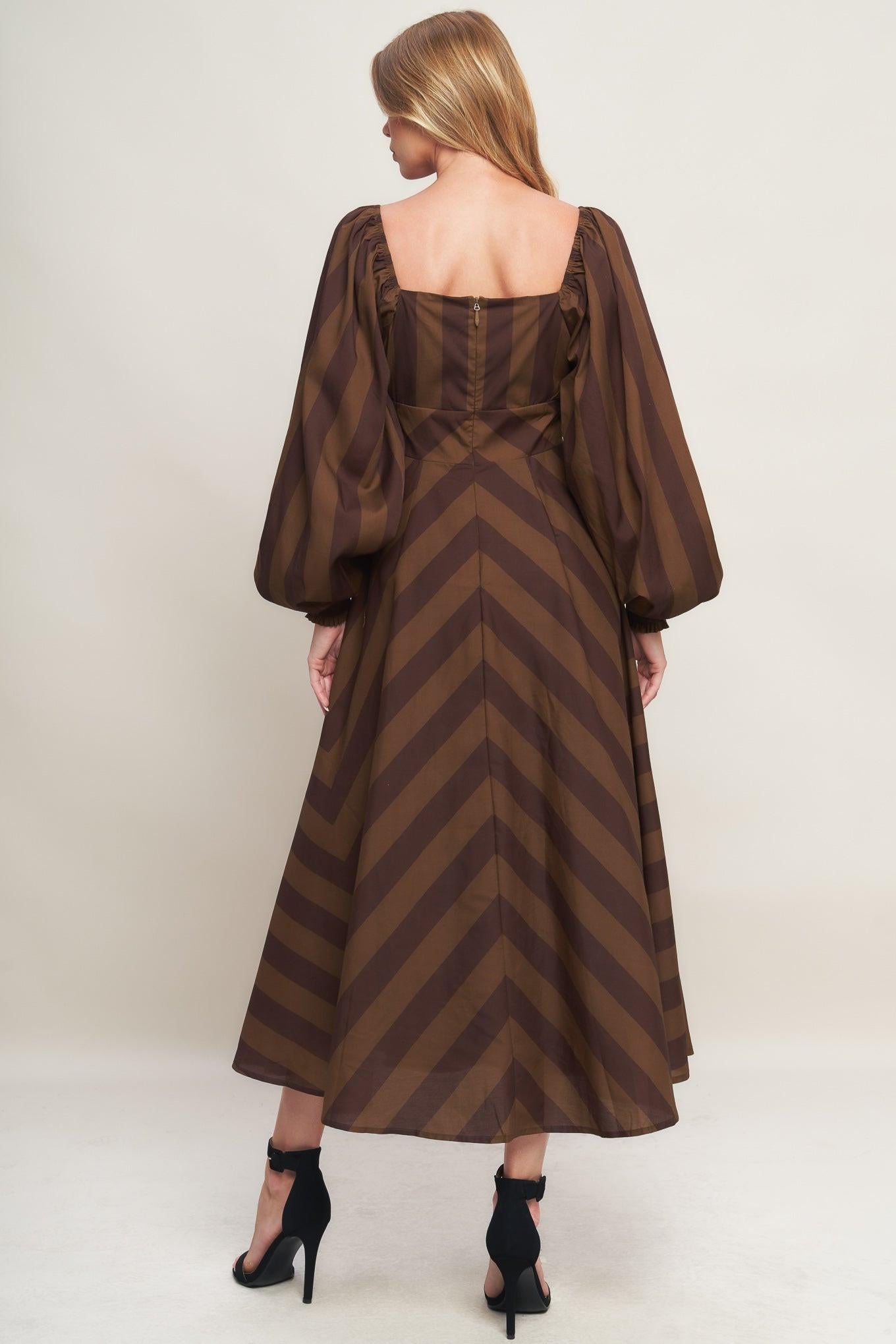 Brown Goddess Flow Woven Midi Dress, view 5 — Soul Flow Apparel