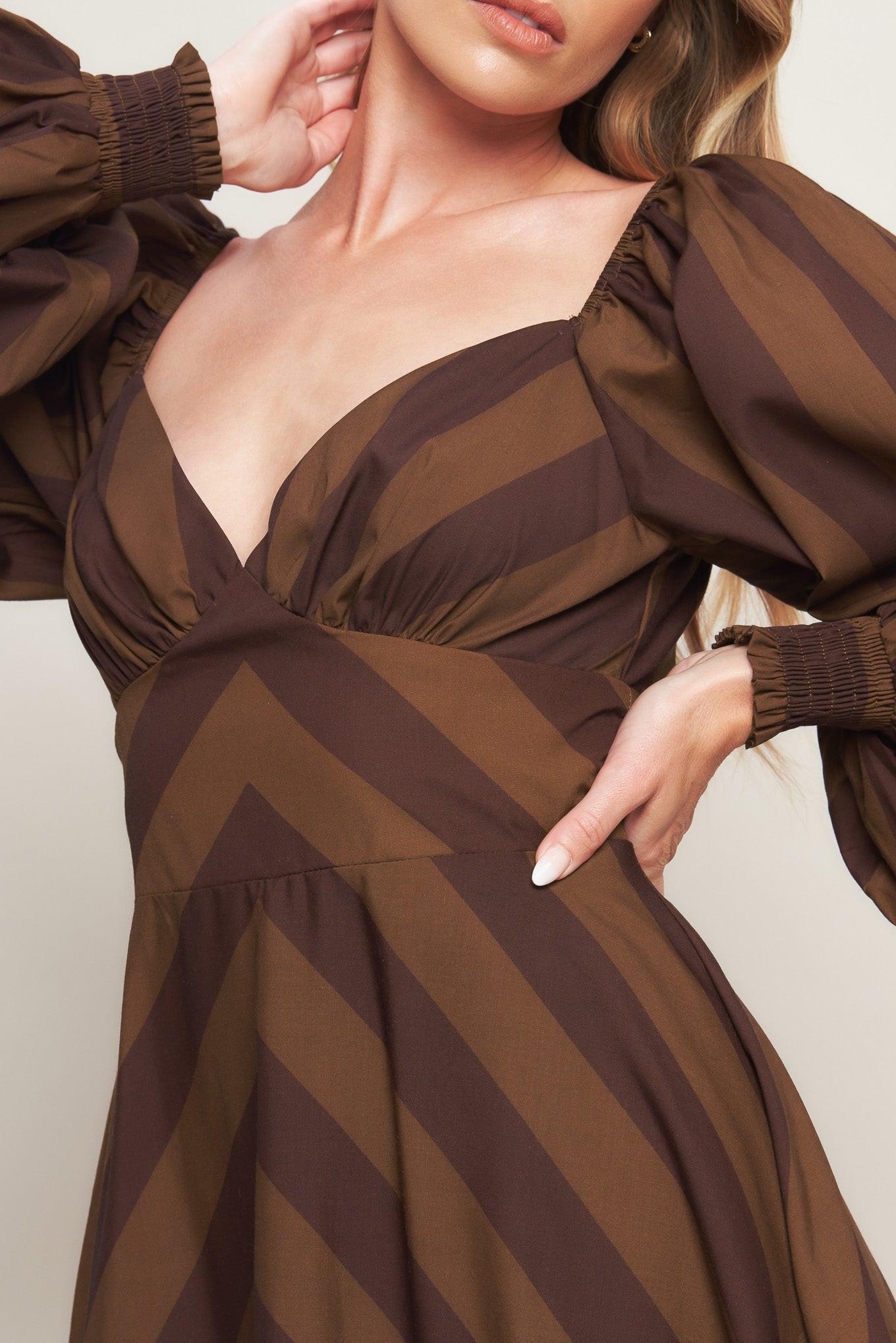 Brown Goddess Flow Woven Midi Dress, view 6 — Soul Flow Apparel