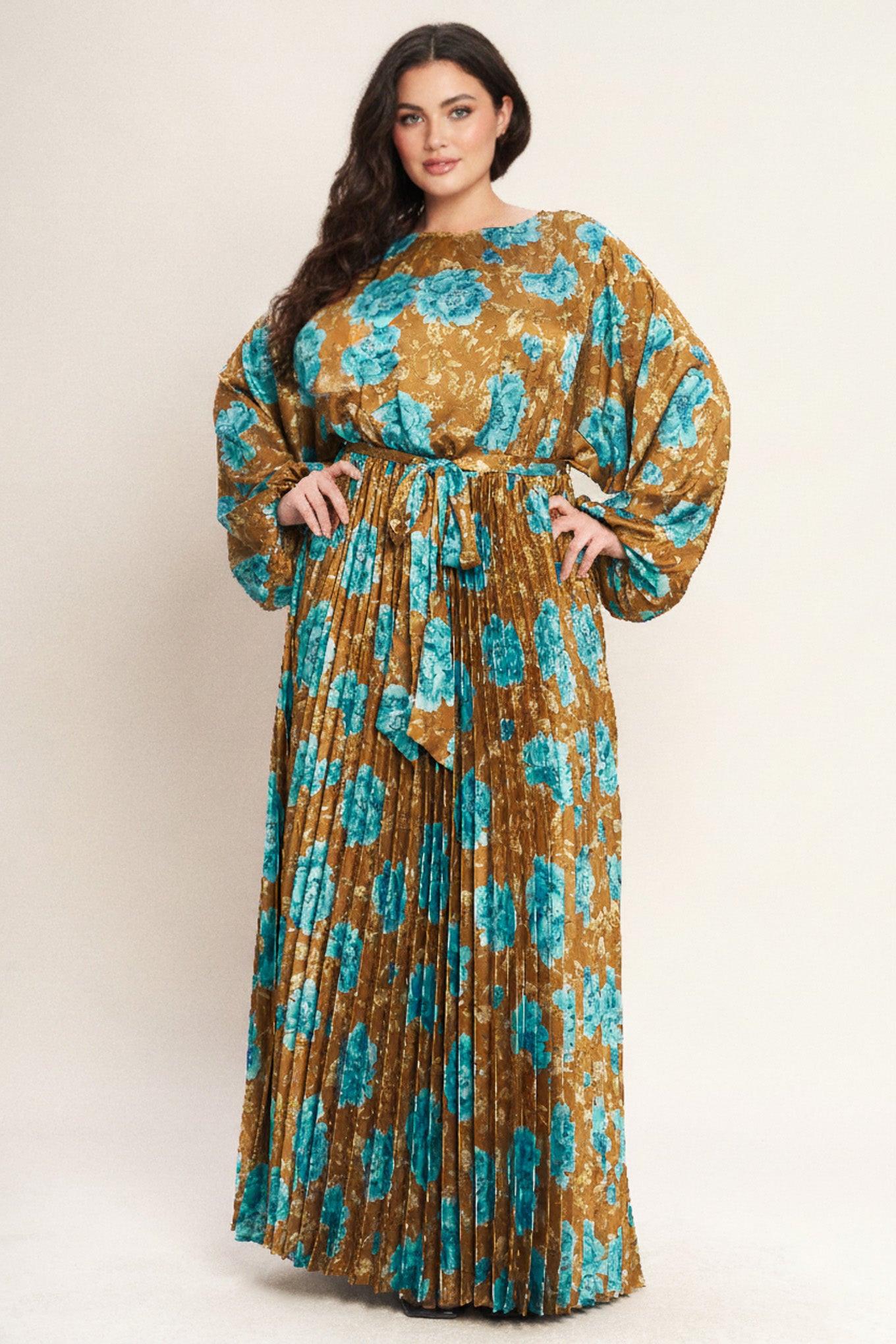 Golden Bloom Luxe Woven Satin Maxi Dress in dijon, view 6 — Soul Flow Apparel
