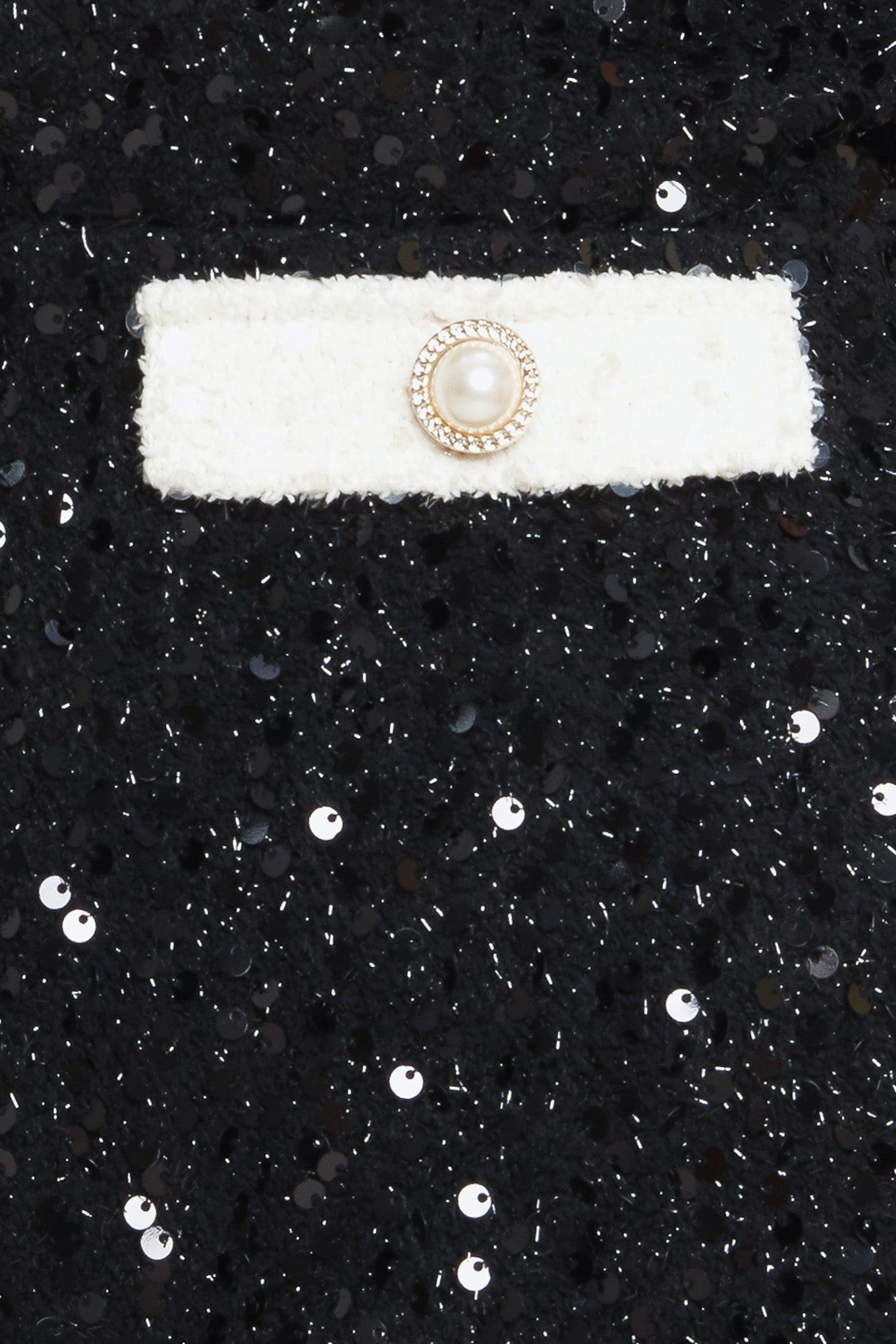 Midnight Glam Sequin Mini Dress in black, fabric swatch — Soul Flow Apparel