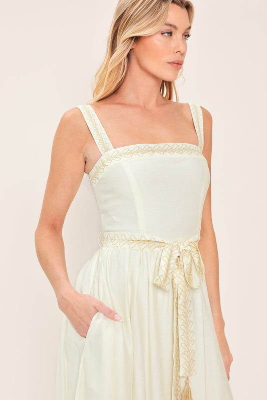 Moonlit Garden Woven Midi Dress in ivory, view 5 — Soul Flow Apparel