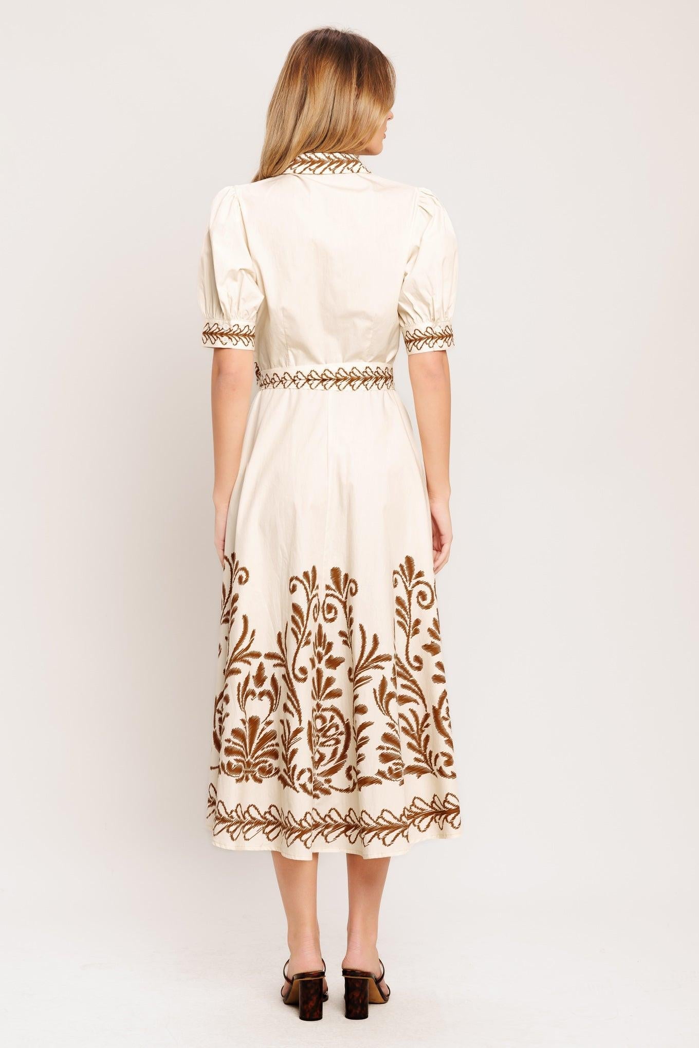 Romantic Heirloom Woven Midi Dress in beige, view 6 — Soul Flow Apparel