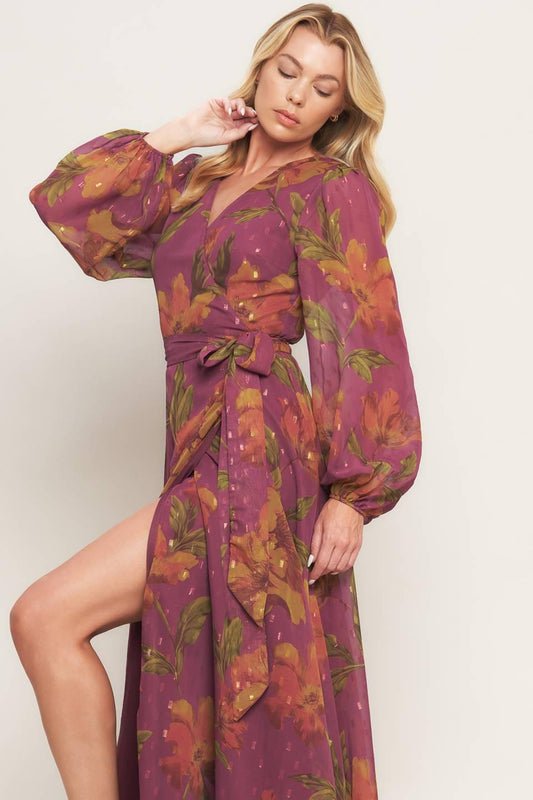Ember Garden Woven Maxi Dress in dark mauve, view 6 — Soul Flow Apparel