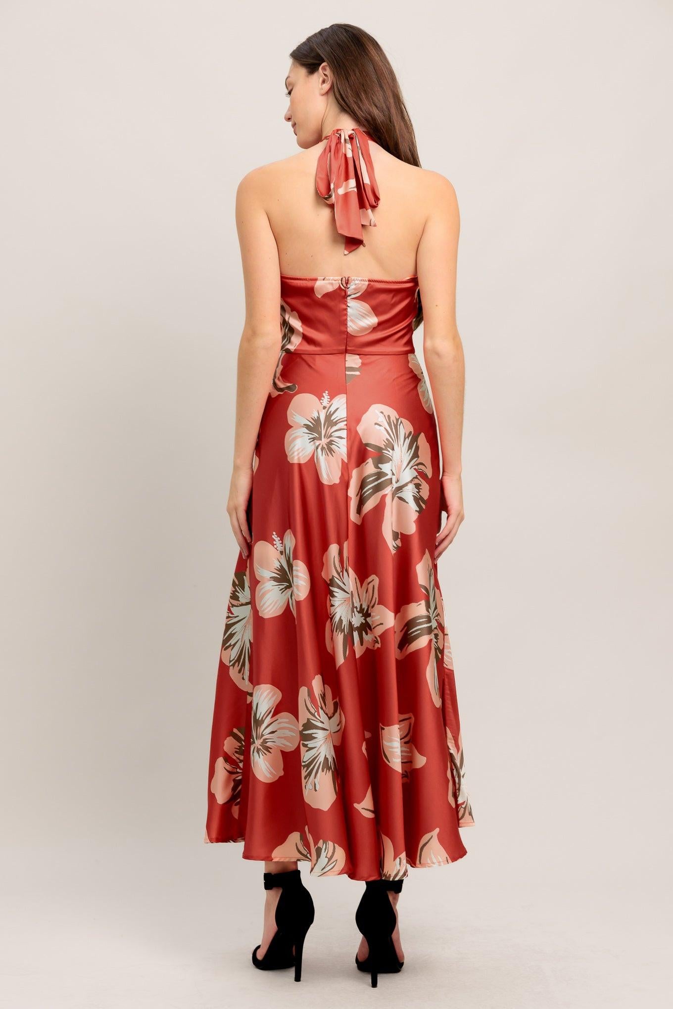 Can’t Look Away Woven Midi Dress in coral red, view 5 — Soul Flow Apparel