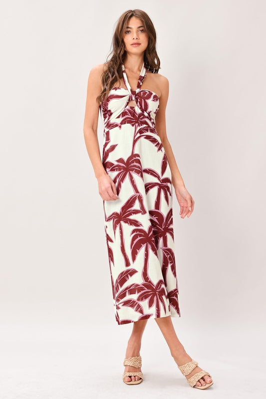 Palm Siren Woven Midi Dress in ivory multi, view 1 — Soul Flow Apparel