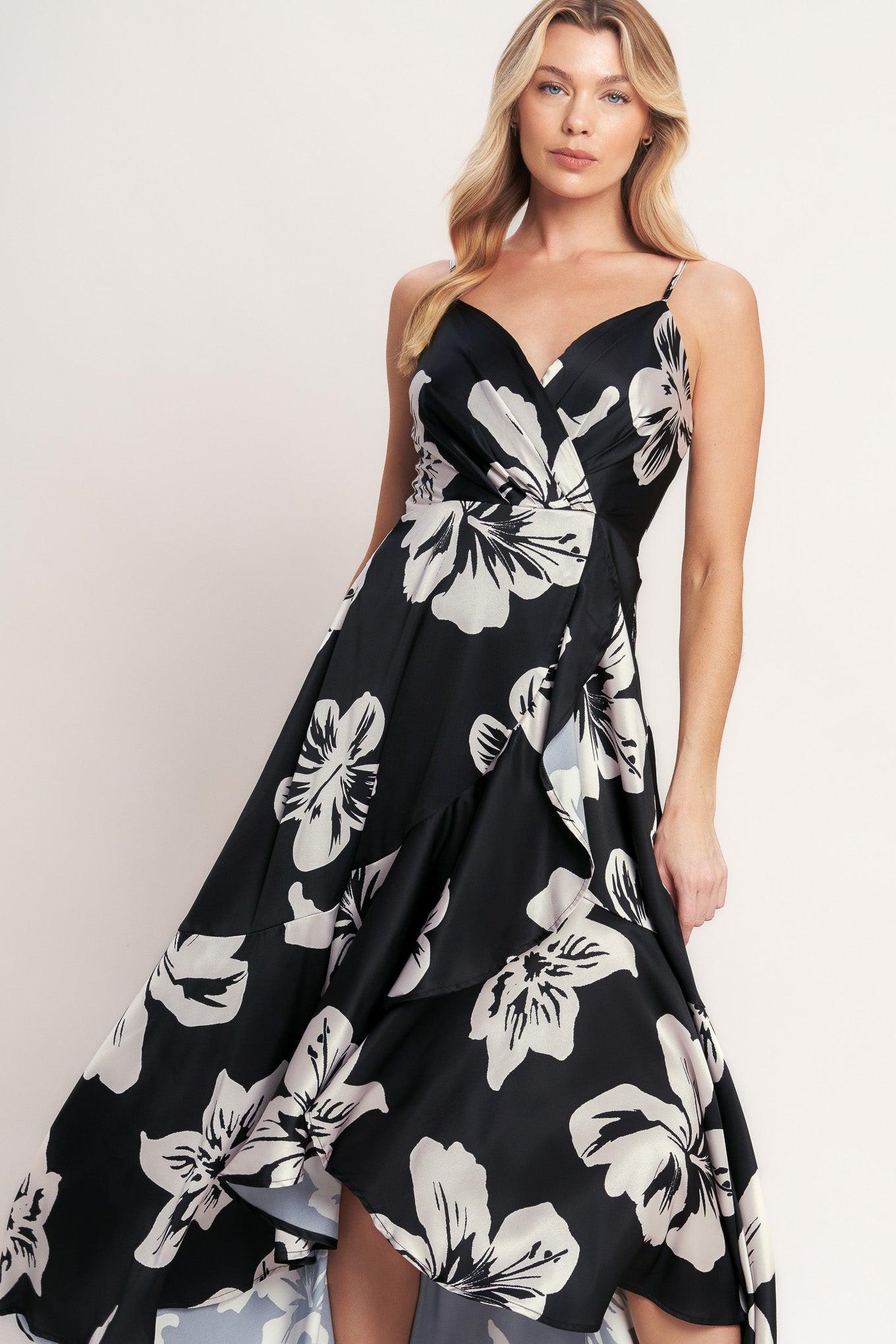 Eternal Flora Woven Maxi Dress in black, view 1 — Soul Flow Apparel