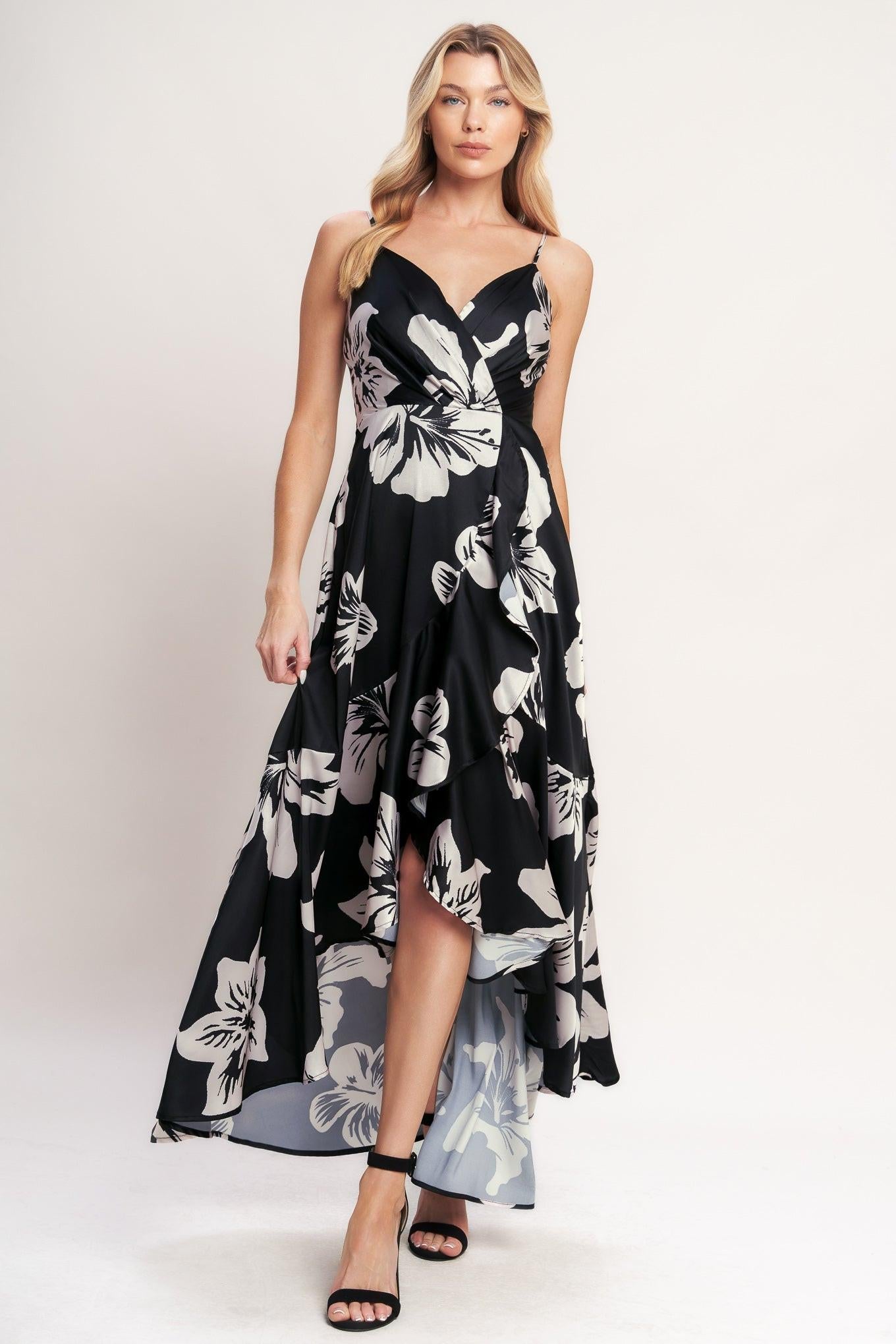 Eternal Flora Woven Maxi Dress in black, view 2 — Soul Flow Apparel