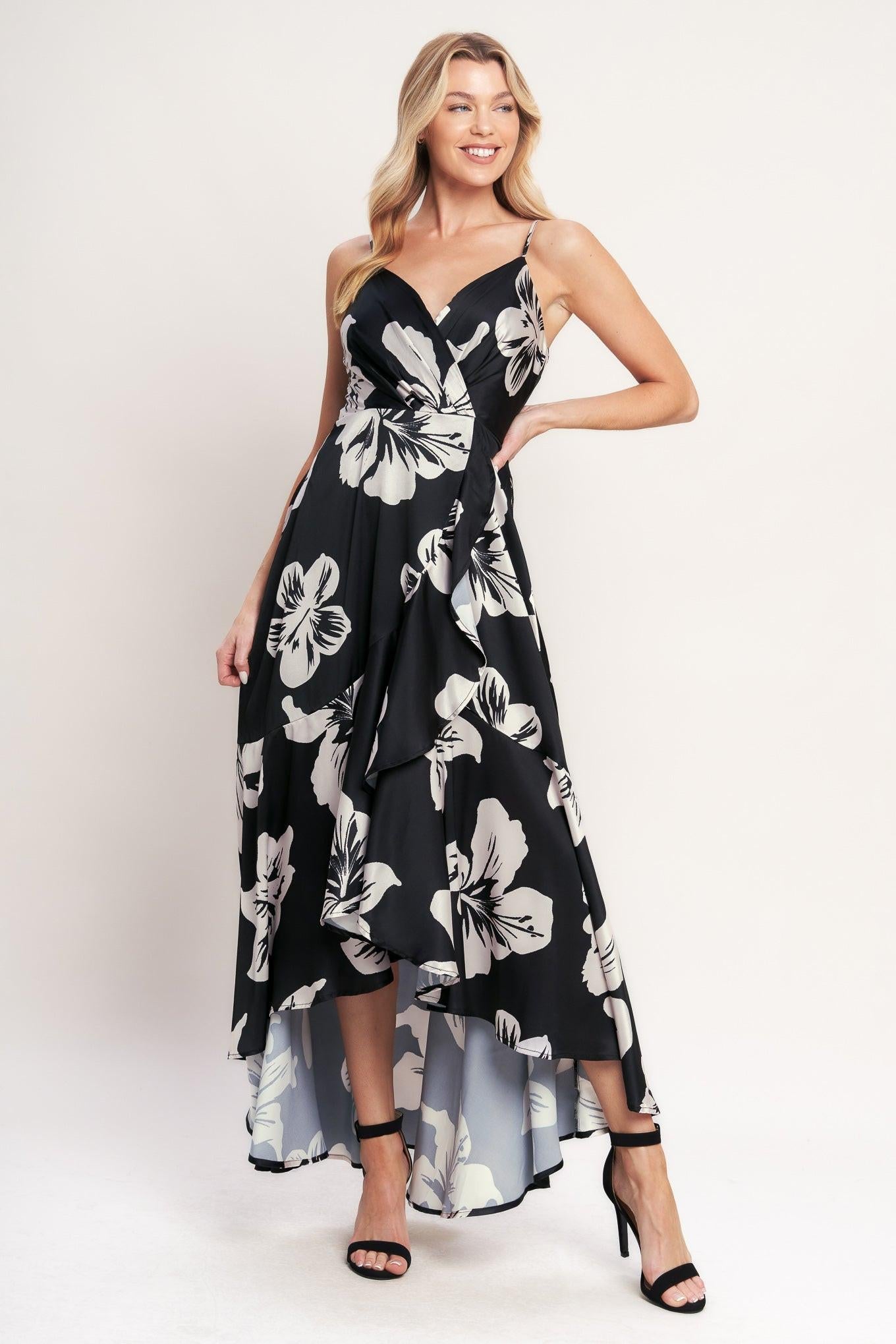 Eternal Flora Woven Maxi Dress in black, view 3 — Soul Flow Apparel