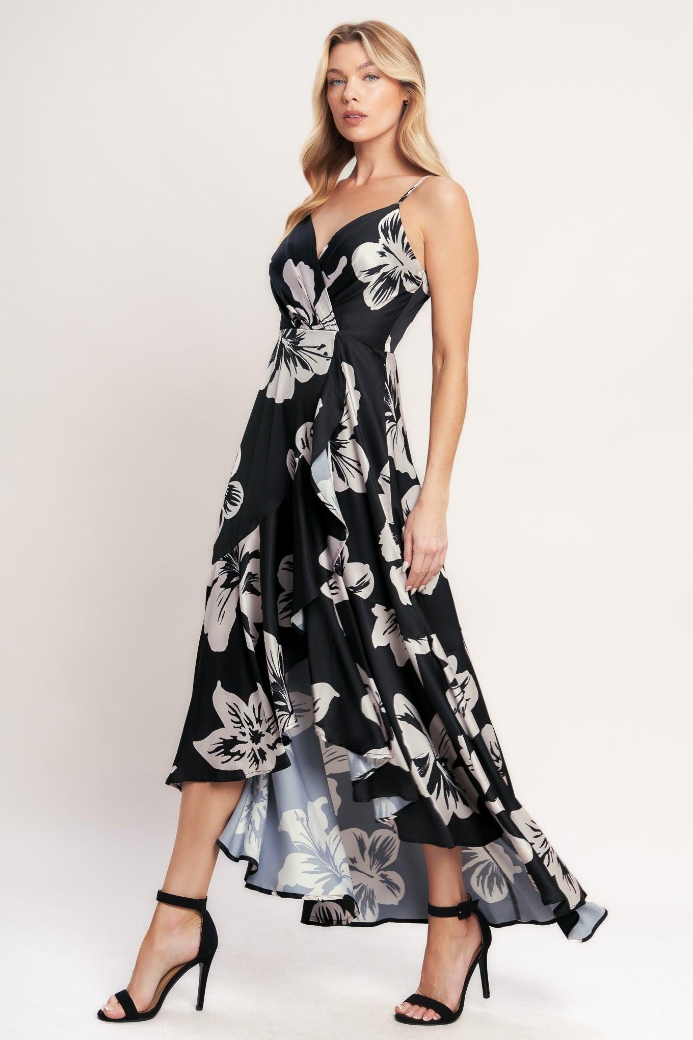 Eternal Flora Woven Maxi Dress in black, view 4 — Soul Flow Apparel