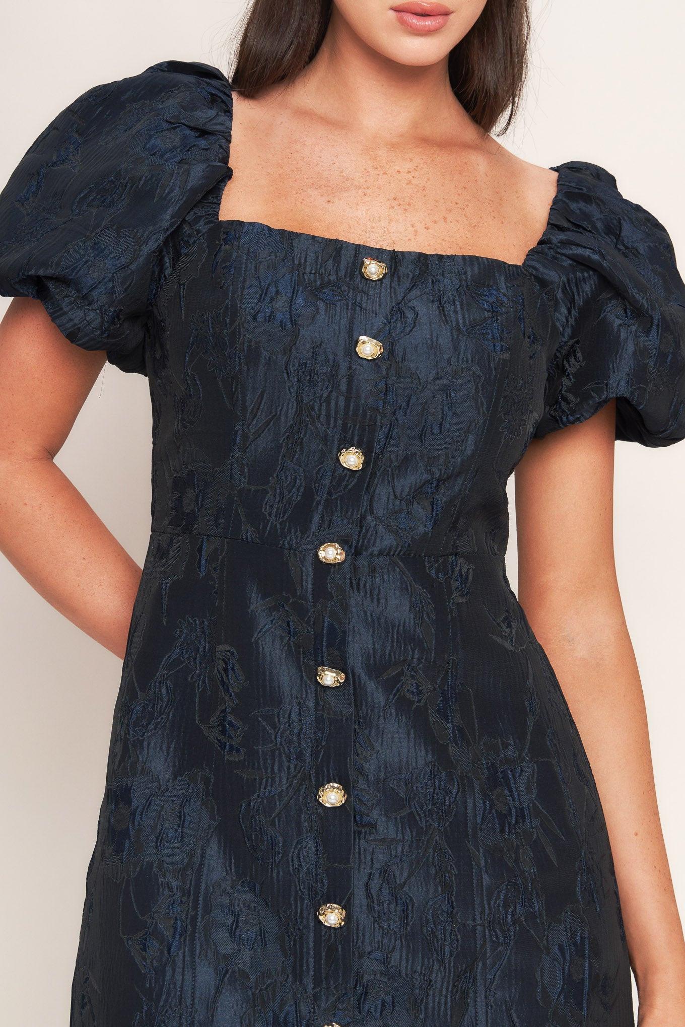 Golden Moon Woven Mini Dress in navy, view 5 — Soul Flow Apparel