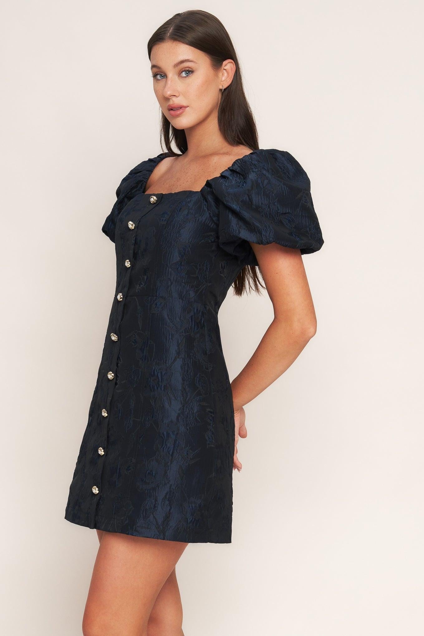 Golden Moon Woven Mini Dress in navy, view 6 — Soul Flow Apparel