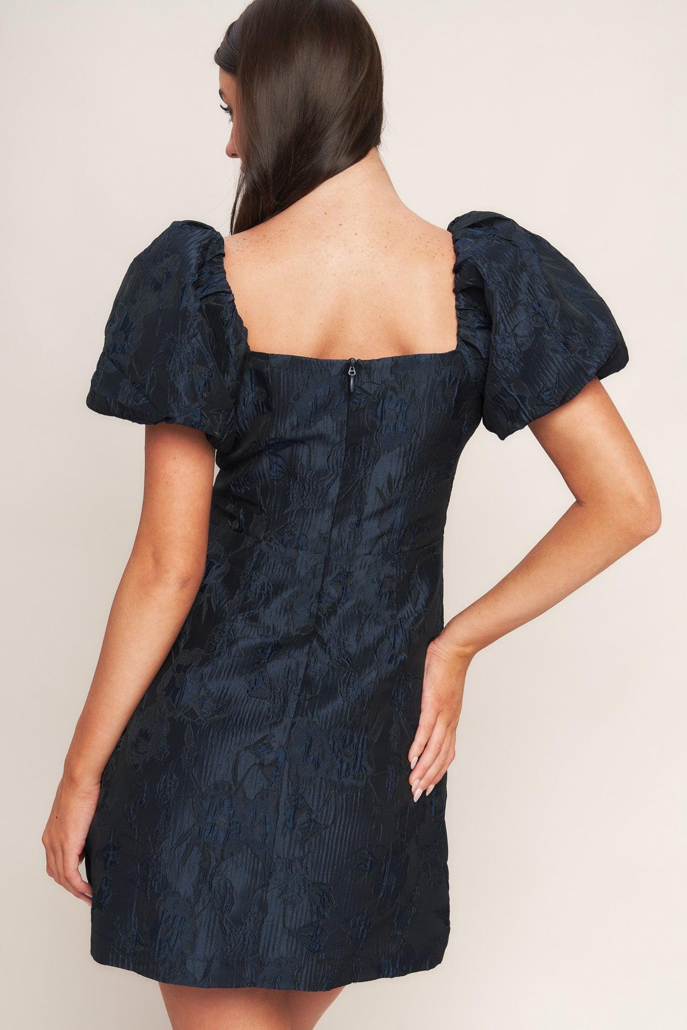 Golden Moon Woven Mini Dress in navy, view 8 — Soul Flow Apparel