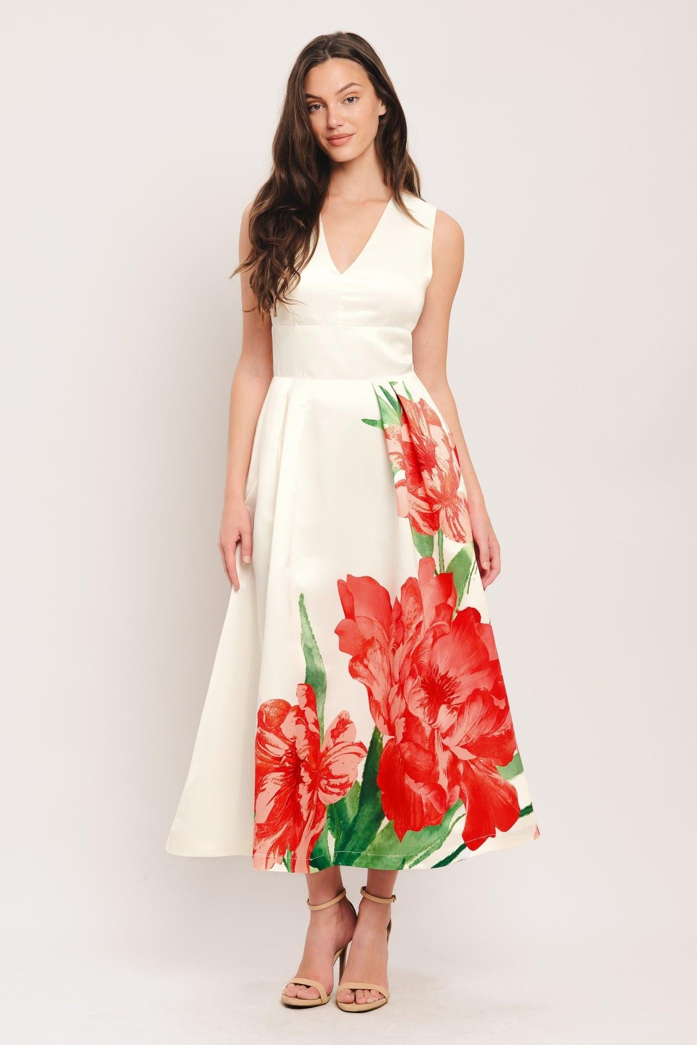 Romance Edit Woven Midi Dress in ivory, view 1 — Soul Flow Apparel