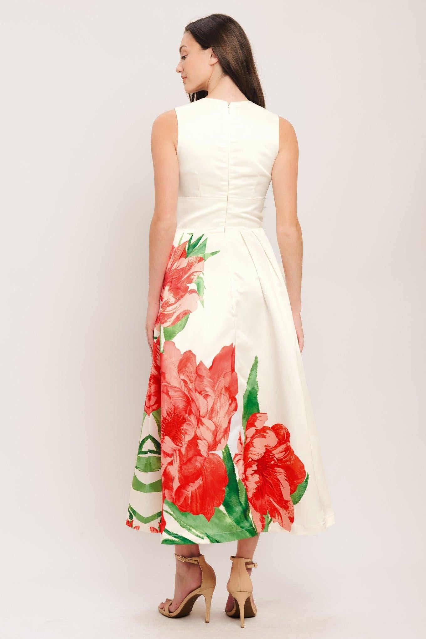 Romance Edit Woven Midi Dress in ivory, view 2 — Soul Flow Apparel