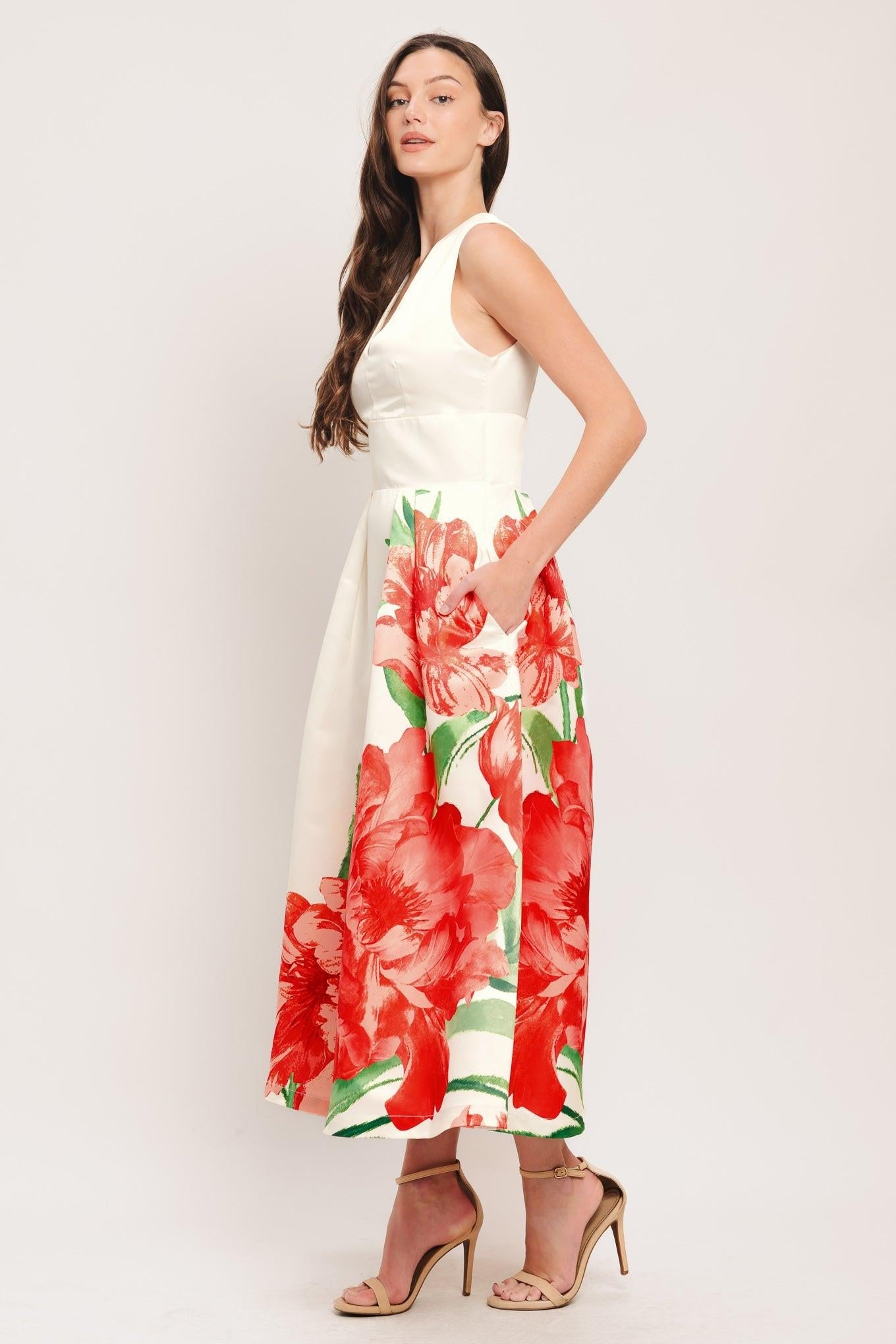 Romance Edit Woven Midi Dress in ivory, view 4 — Soul Flow Apparel