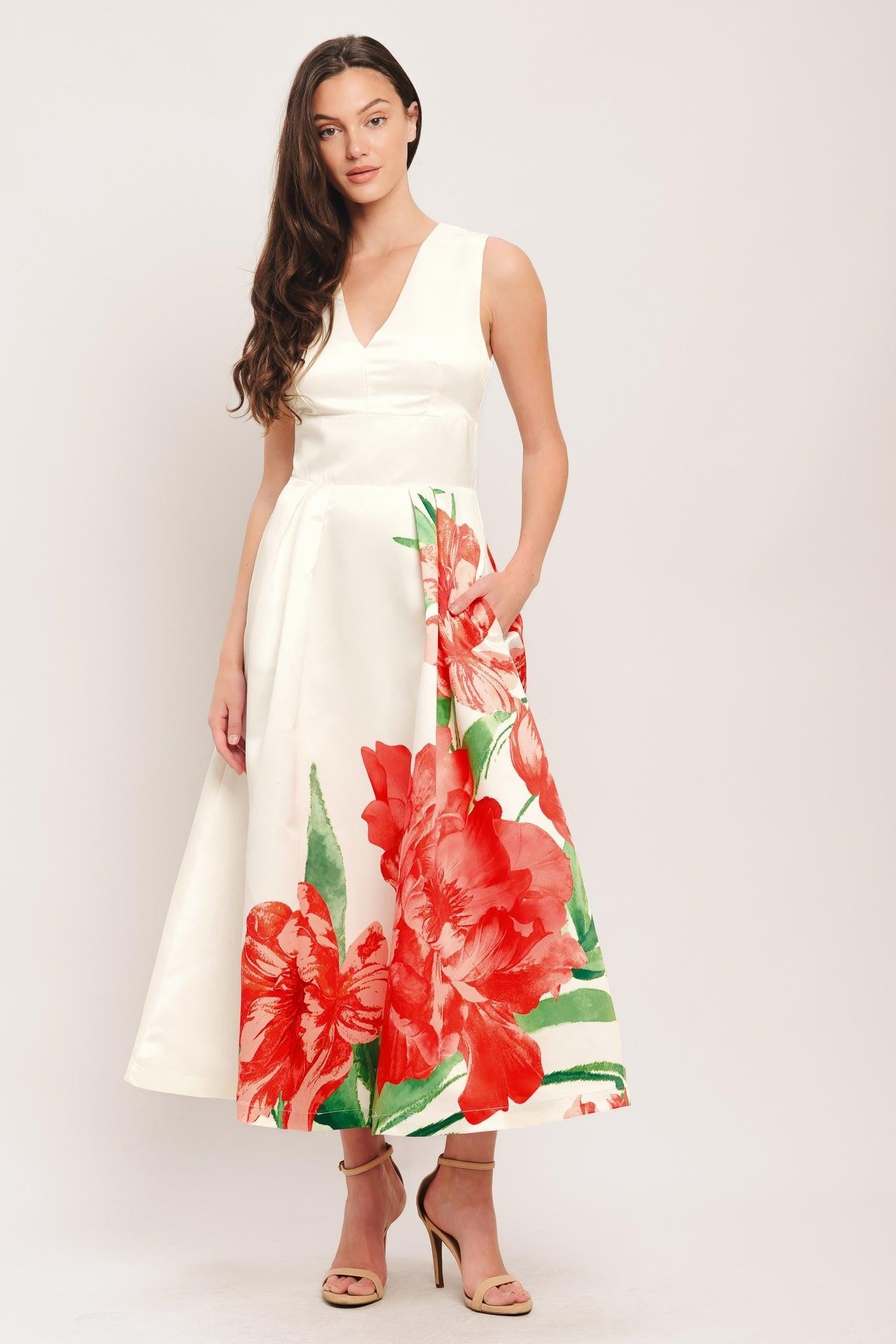 Romance Edit Woven Midi Dress in ivory, view 5 — Soul Flow Apparel