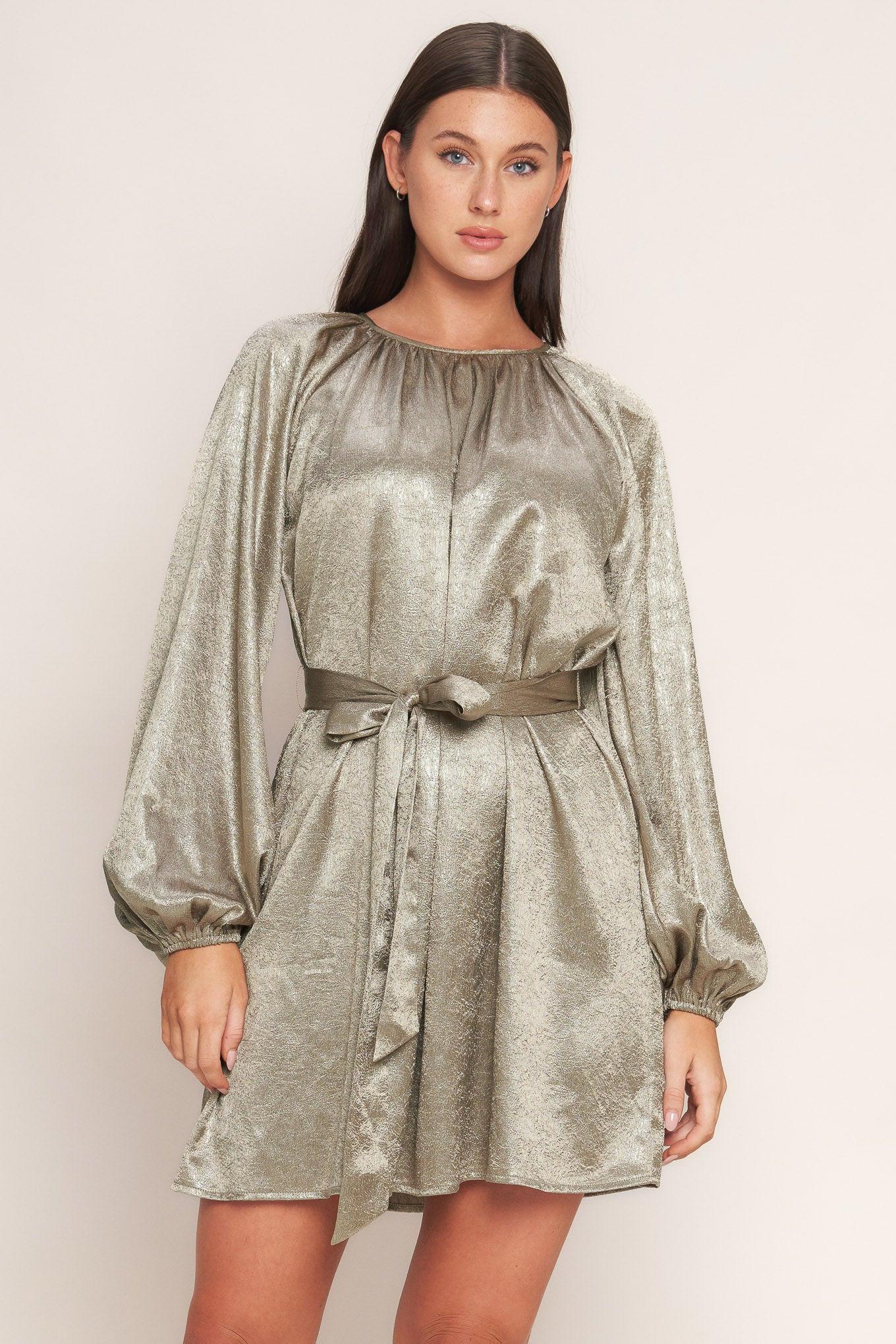 Moonrise Haze Woven Mini Dress in taupe, view 1 — Soul Flow Apparel