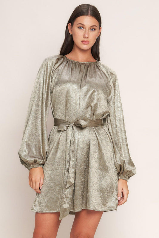 Moonrise Haze Woven Mini Dress in taupe, view 1 — Soul Flow Apparel