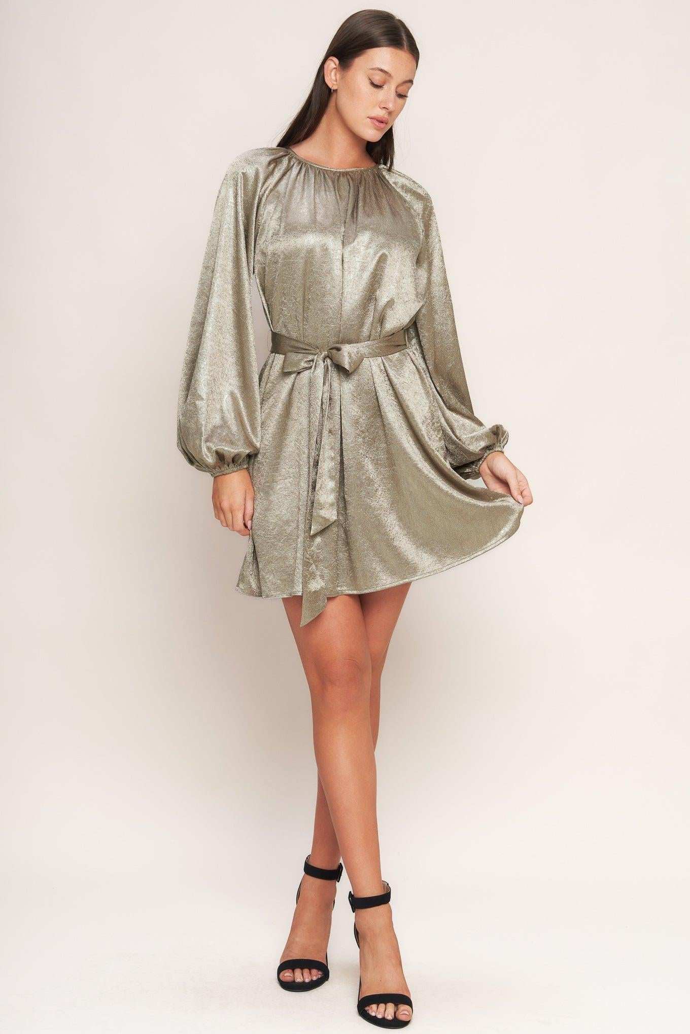 Moonrise Haze Woven Mini Dress in taupe, view 2 — Soul Flow Apparel