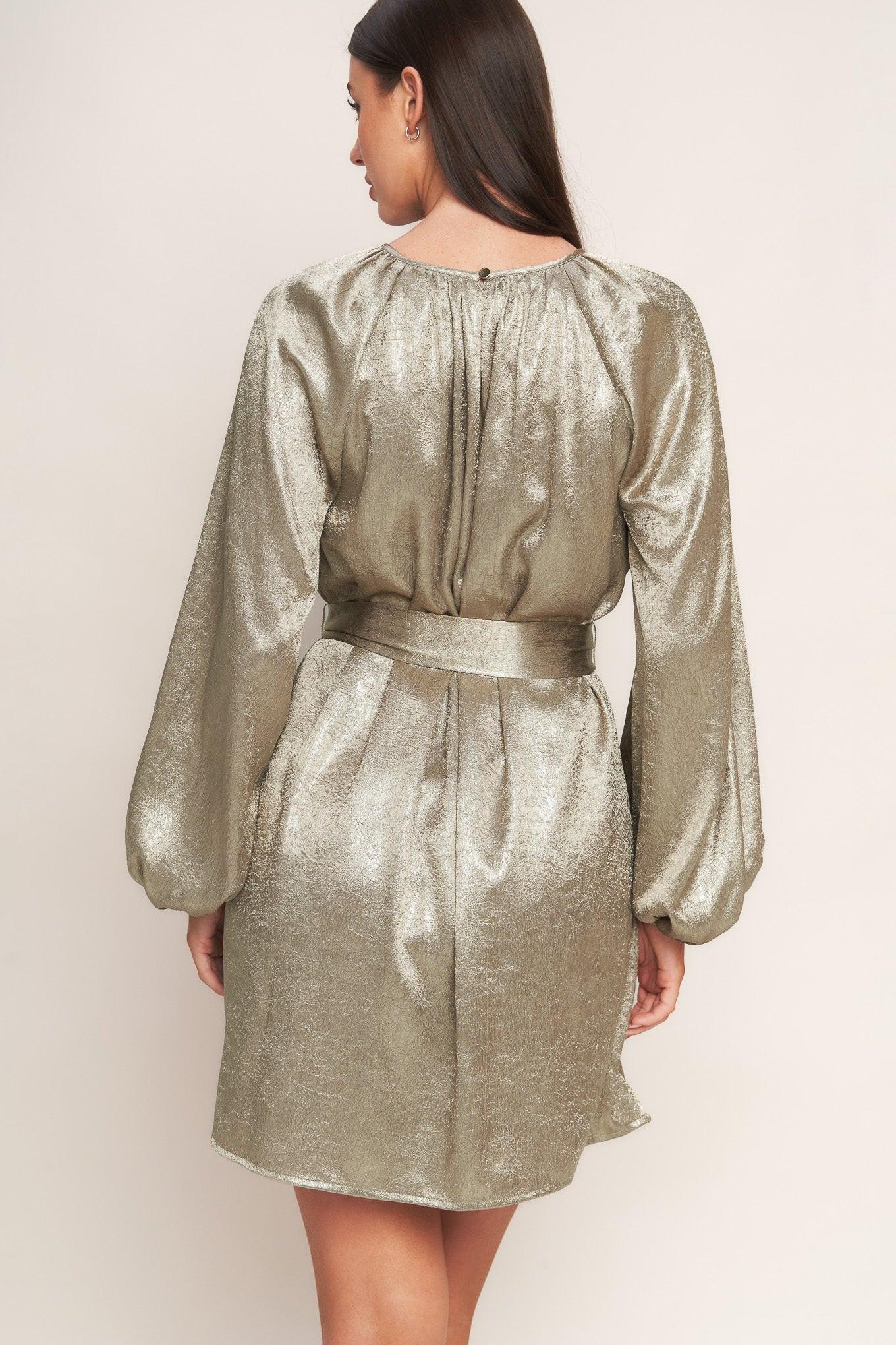 Moonrise Haze Woven Mini Dress in taupe, view 5 — Soul Flow Apparel