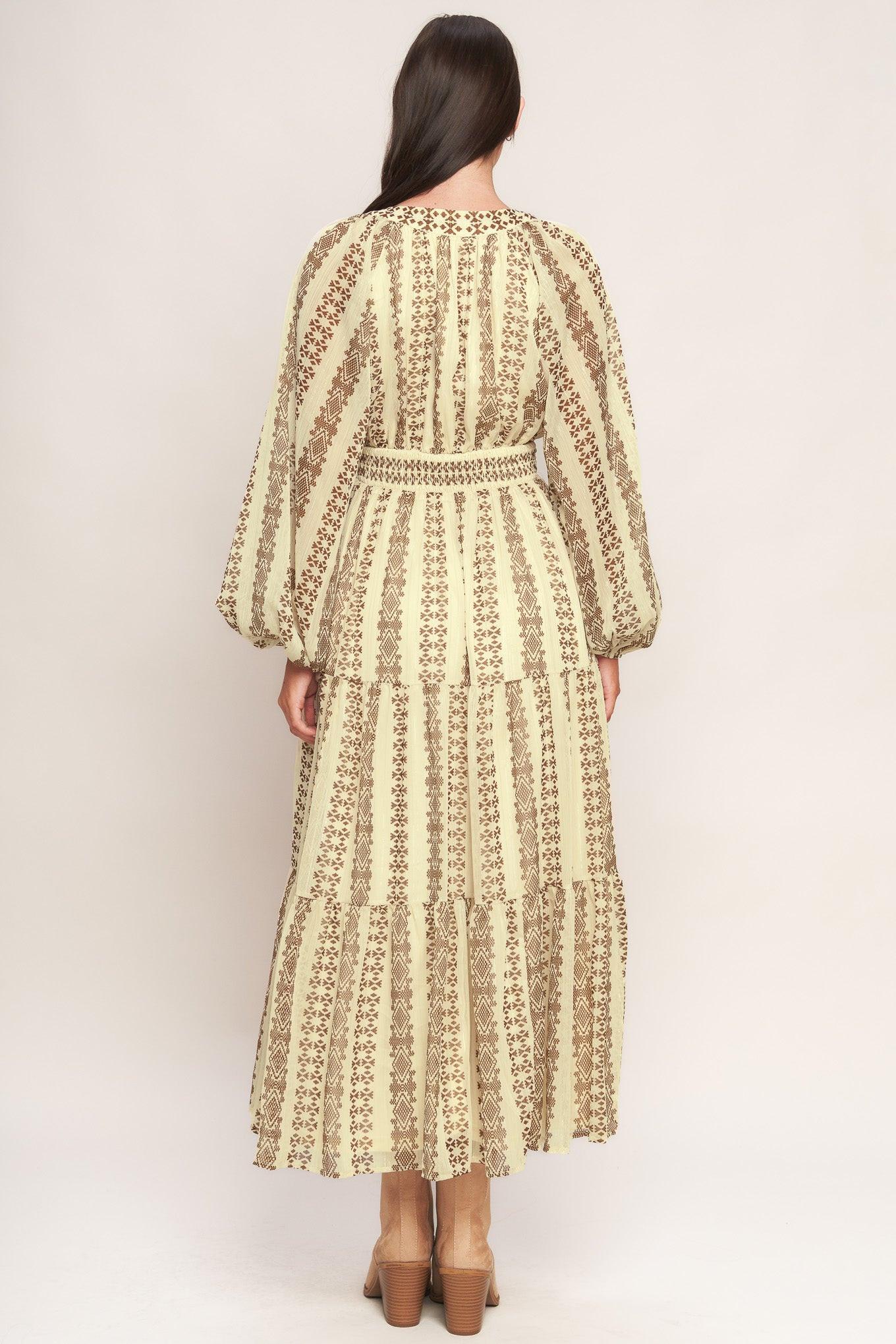 Tribal Whisper Woven Midi Dress in ivory brown, view 4 — Soul Flow Apparel