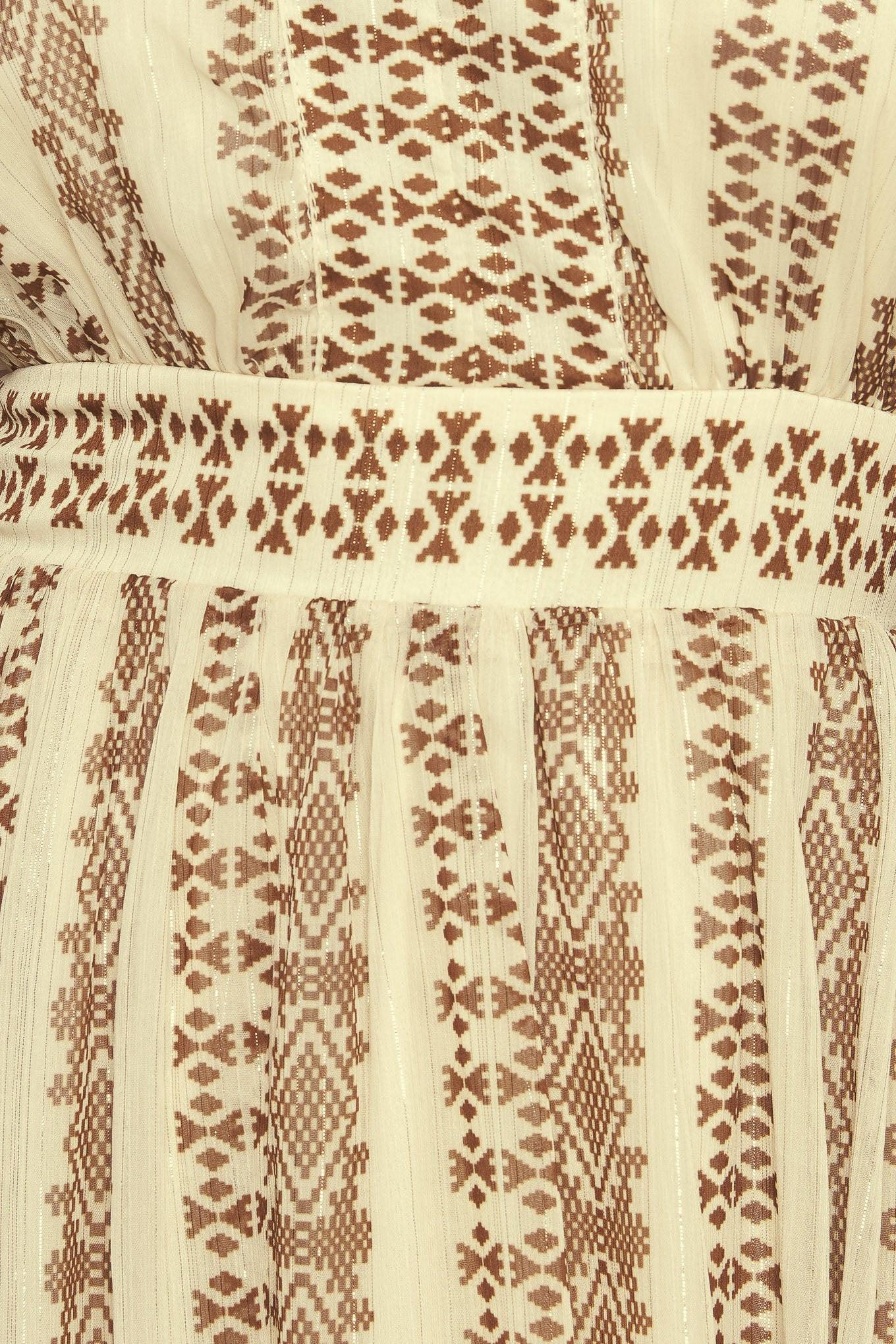 Tribal Whisper Woven Midi Dress in ivory brown, fabric swatch — Soul Flow Apparel