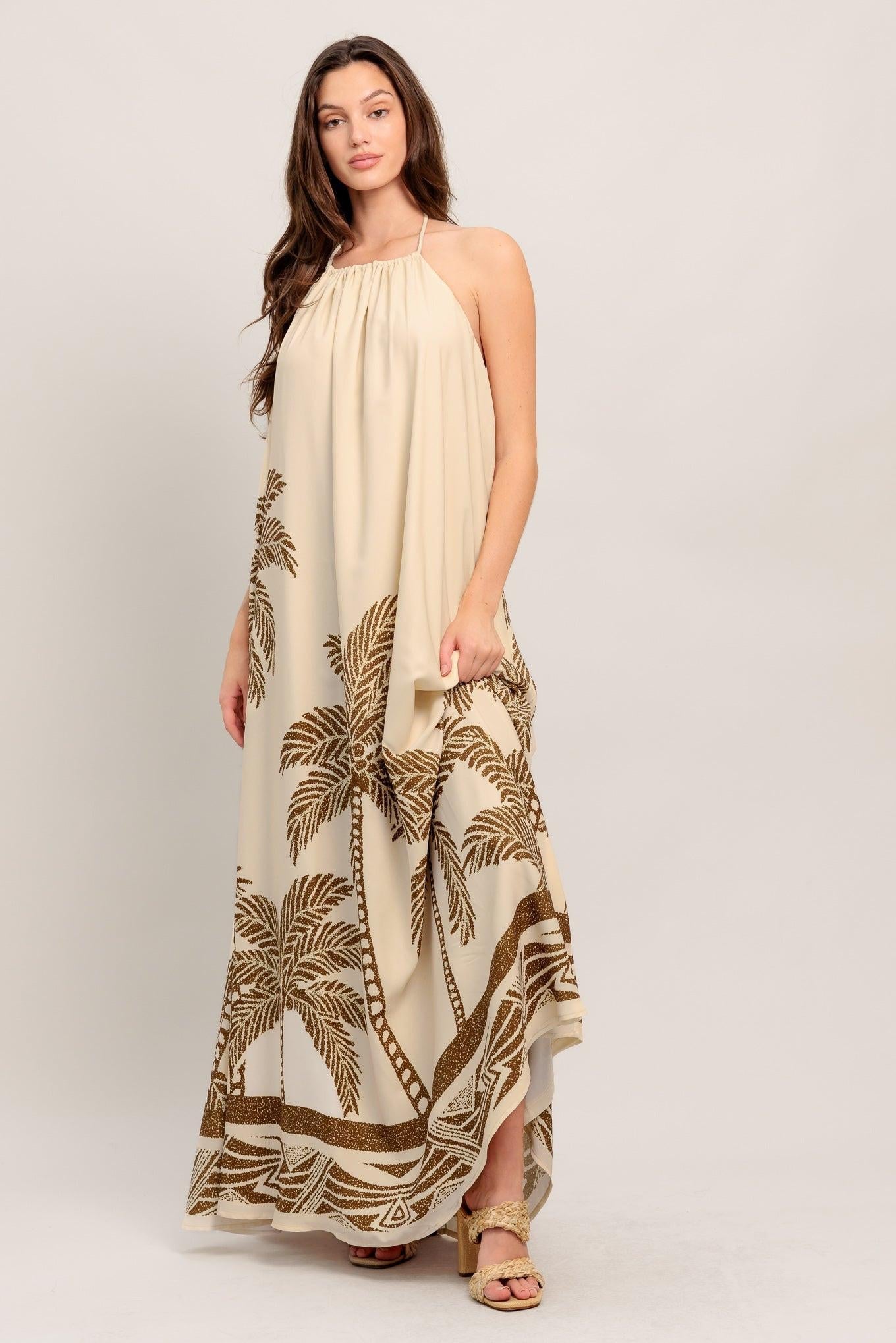 Island State Woven Maxi Dress in ivory brown, view 2 — Soul Flow Apparel