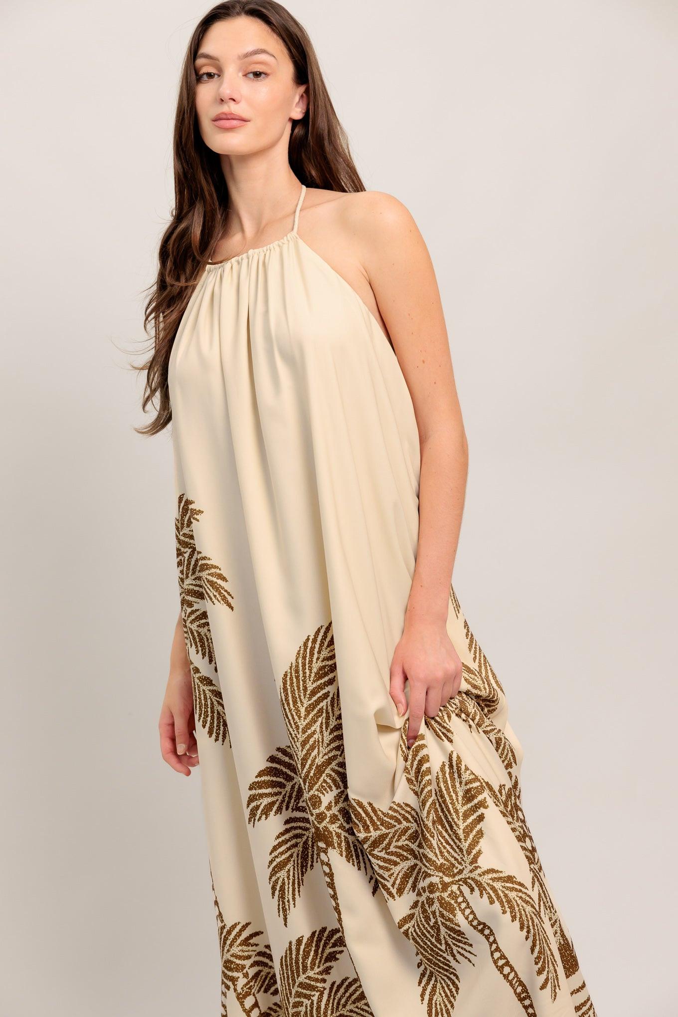 Island State Woven Maxi Dress in ivory brown, view 3 — Soul Flow Apparel