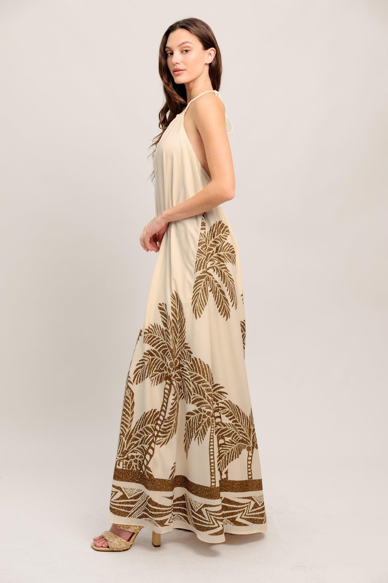 Island State Woven Maxi Dress in ivory brown, view 4 — Soul Flow Apparel