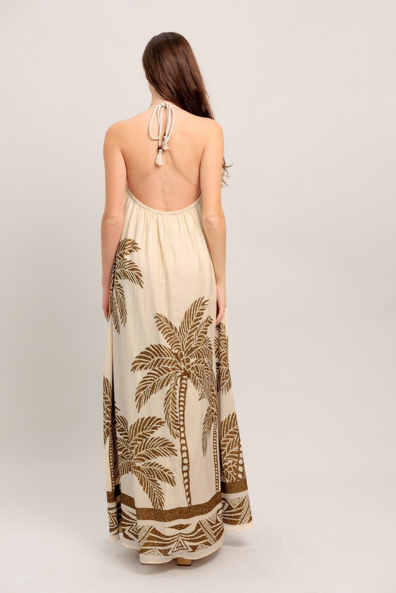 Island State Woven Maxi Dress in ivory brown, view 5 — Soul Flow Apparel