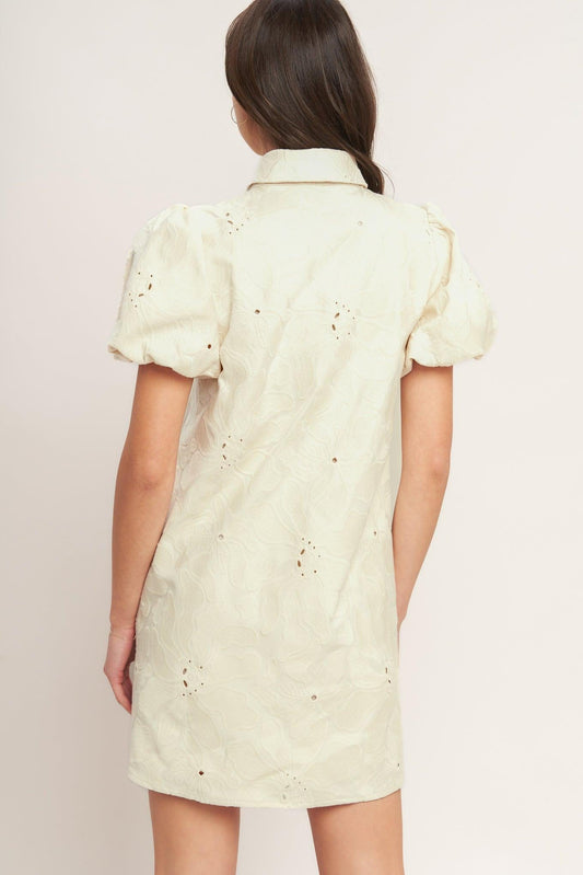 Breathable Weave Woven Mini Dress in cream, view 5 — Soul Flow Apparel