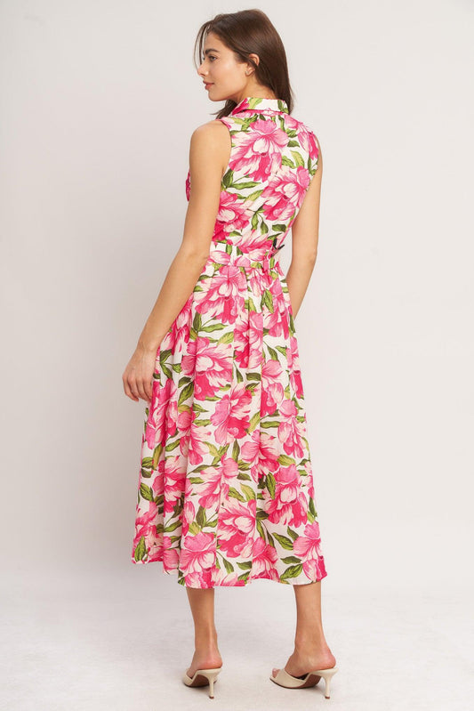 Pink Paradise Woven Midi Dress in ivory pink, view 5 — Soul Flow Apparel