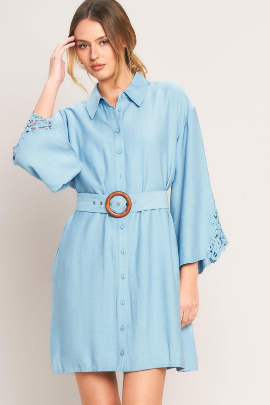 Azure Coast Woven Mini Dress in light blue, view 4 — Soul Flow Apparel