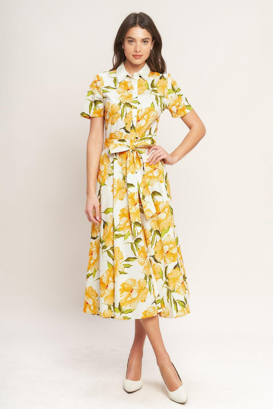 Uplifting Palette Woven Midi Dress in ivory yellow, view 2 — Soul Flow Apparel