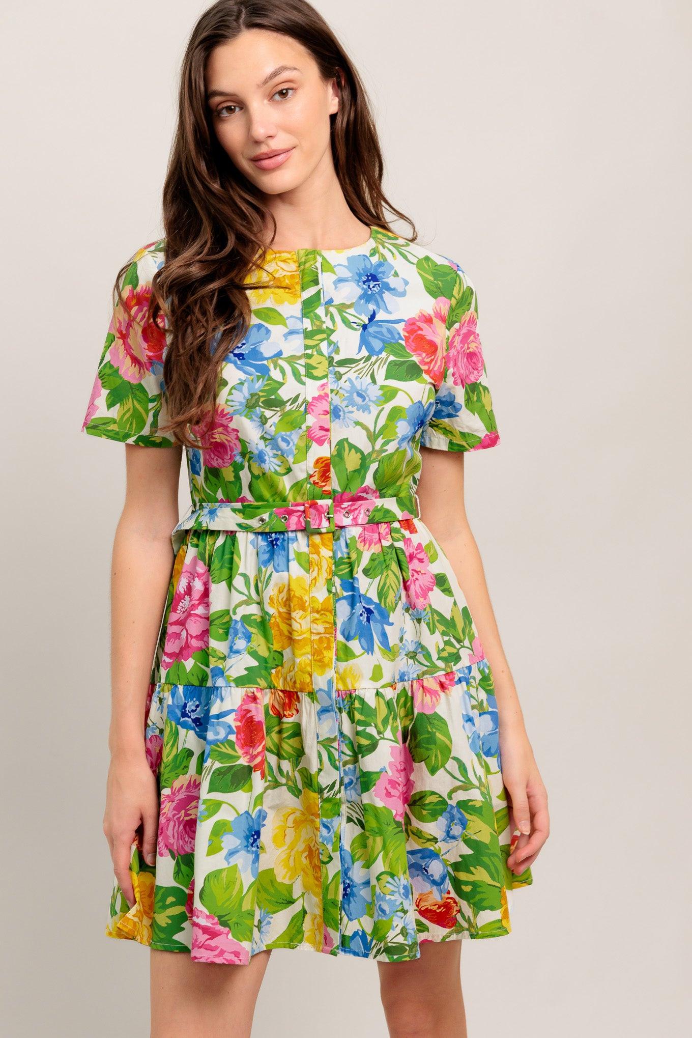 Sunshine in Full Bloom Woven Mini Dress in multi floral, view 4 — Soul Flow Apparel