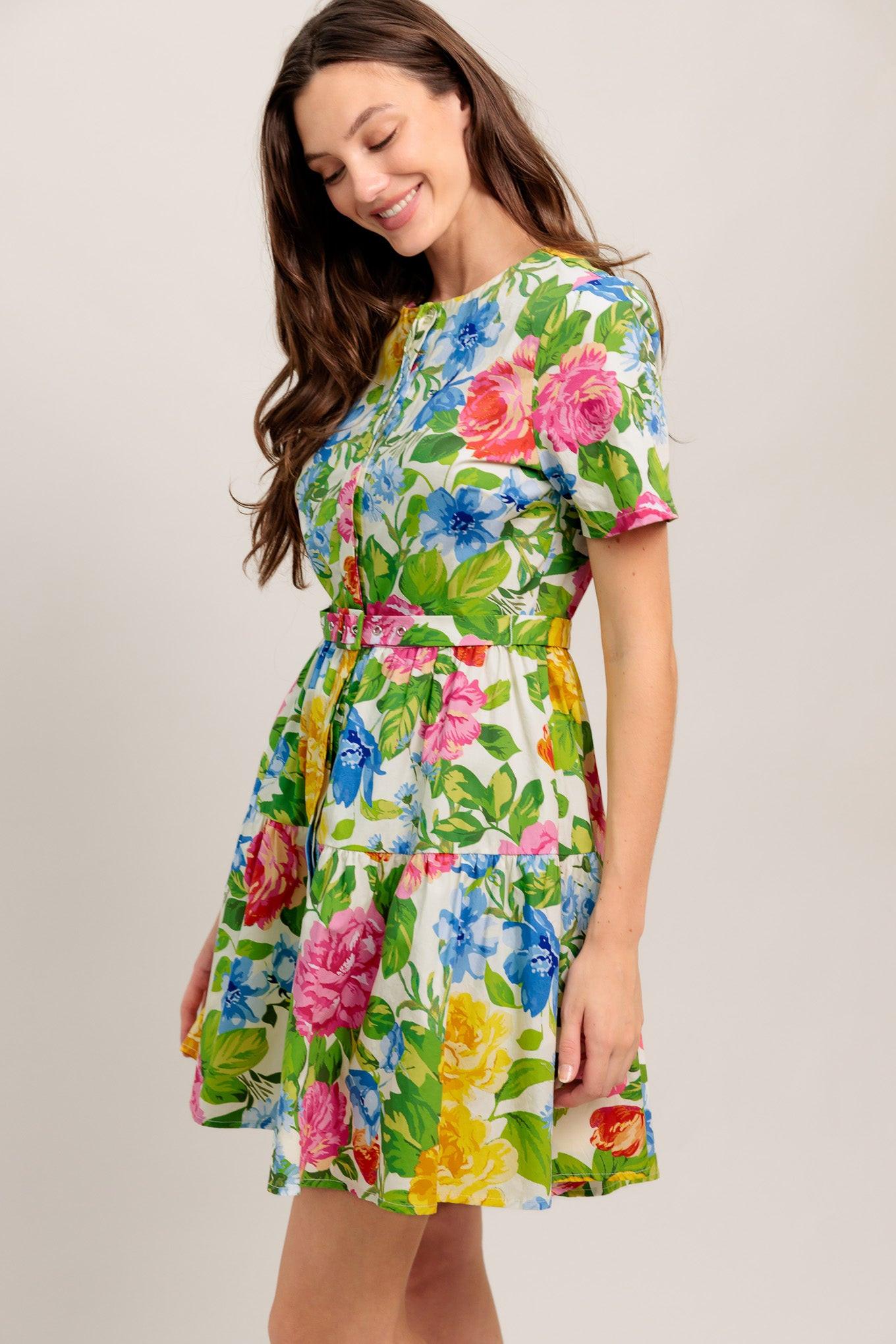 Sunshine in Full Bloom Woven Mini Dress in multi floral, view 5 — Soul Flow Apparel