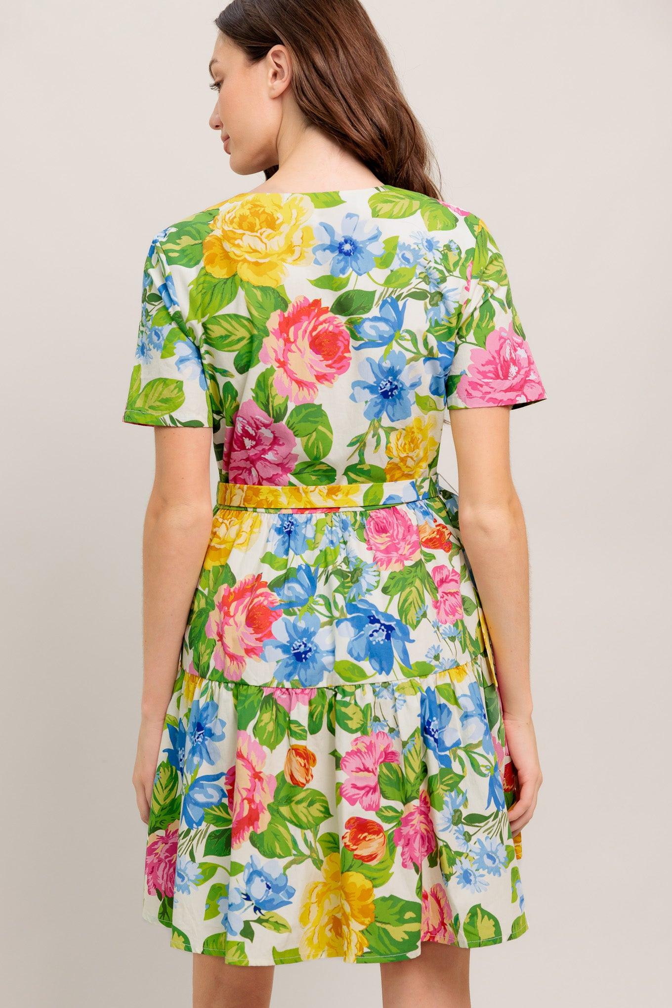 Sunshine in Full Bloom Woven Mini Dress in multi floral, view 6 — Soul Flow Apparel