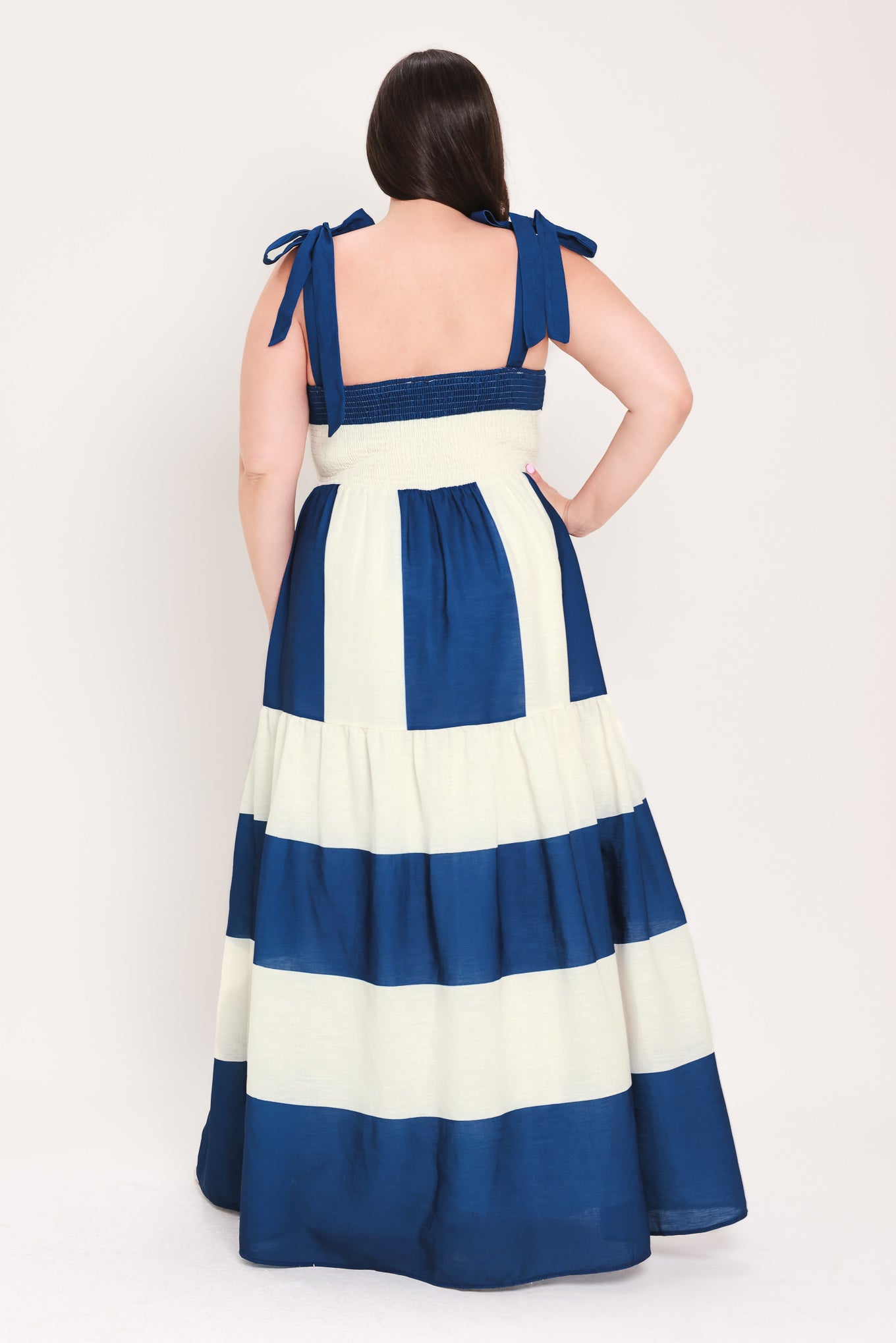 Weekend Coast Woven Maxi Dress in off-white blue, view 12 — Soul Flow Apparel