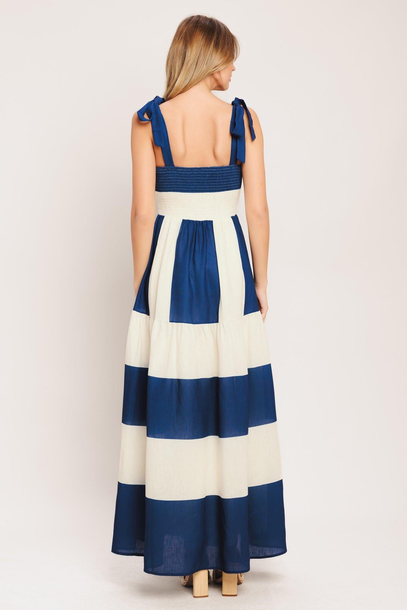Weekend Coast Woven Maxi Dress in off-white blue, view 6 — Soul Flow Apparel