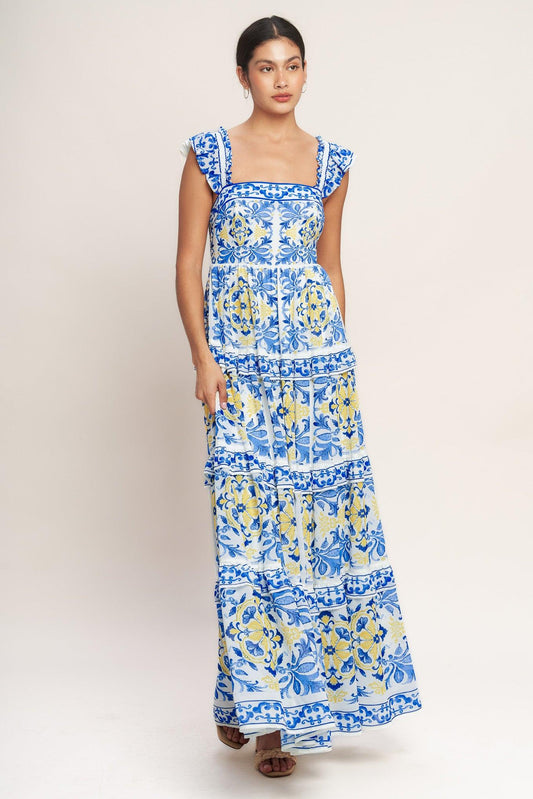 Salty Air Sweetheart Woven Maxi Dress in off-white blue, view 1 — Soul Flow Apparel
