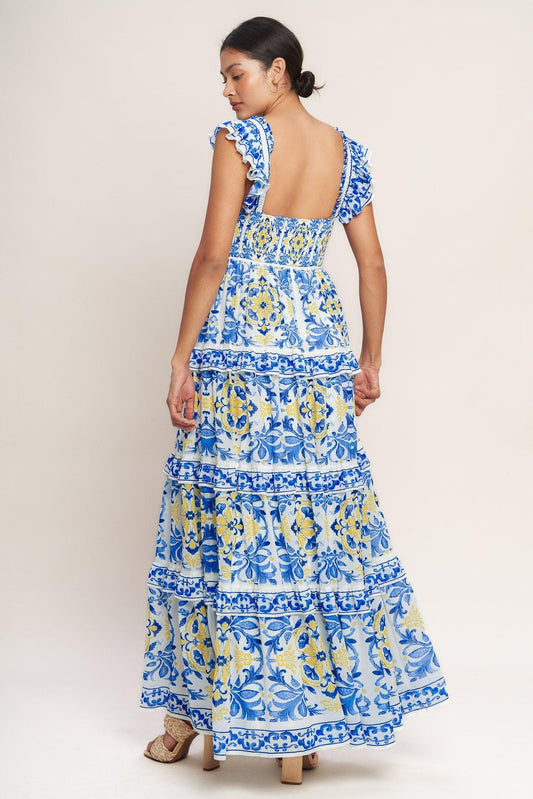 Salty Air Sweetheart Woven Maxi Dress in off-white blue, view 4 — Soul Flow Apparel