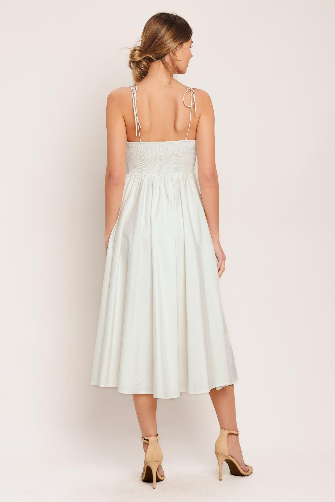 Poetic Bloom Woven Midi Dress in ivory, view 2 — Soul Flow Apparel