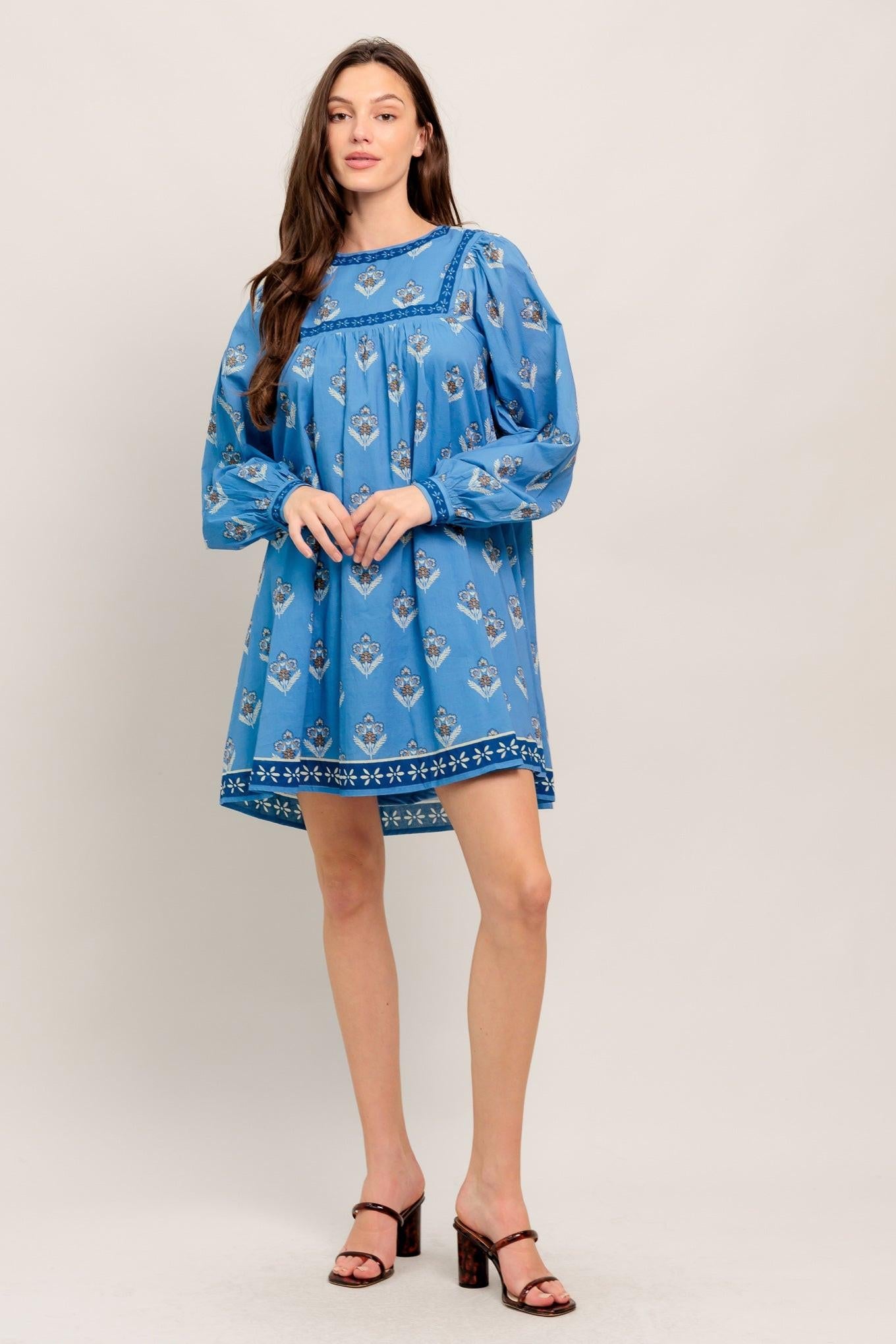 Effortlessly Yours Woven Mini Dress in blue, view 1 — Soul Flow Apparel