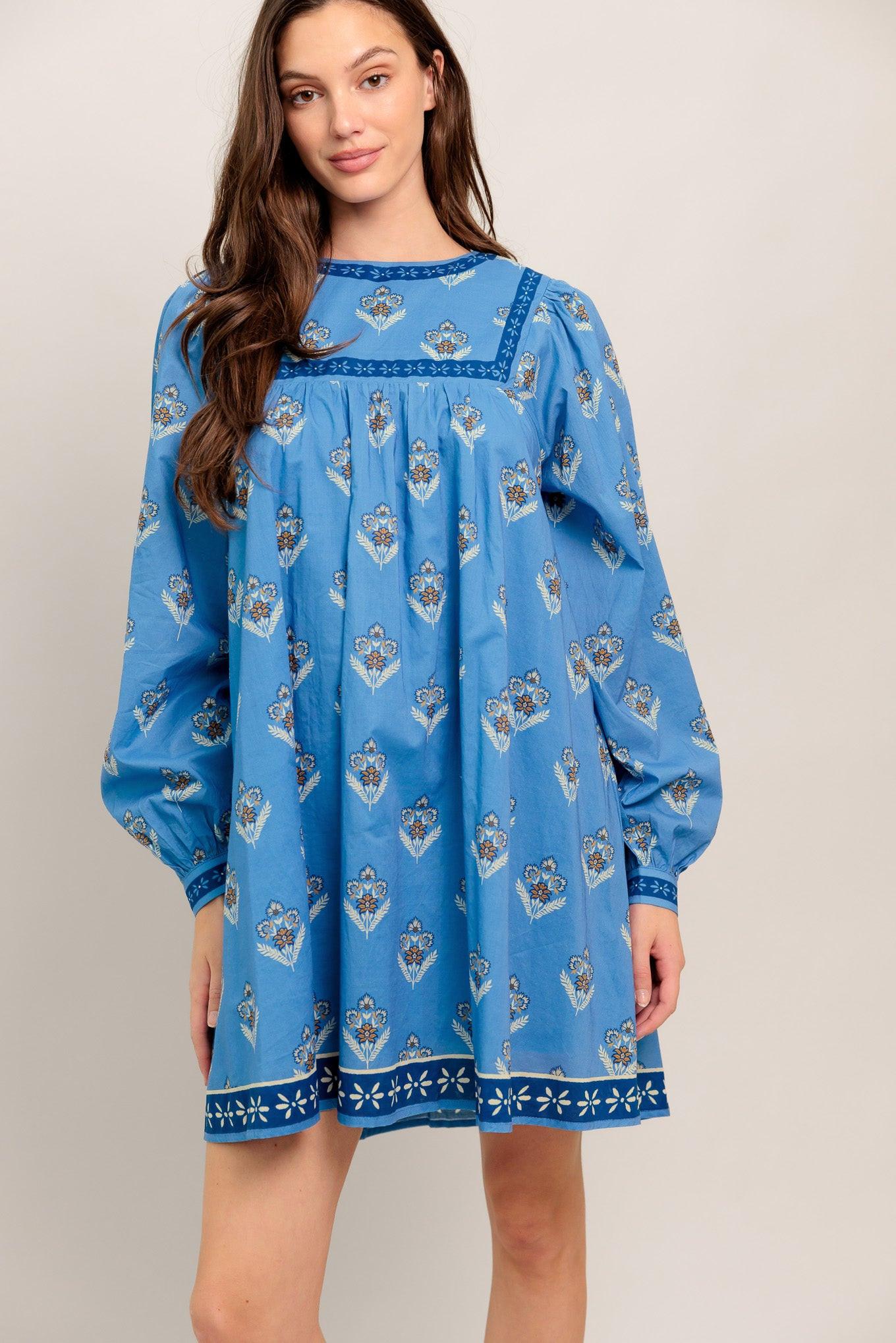 Effortlessly Yours Woven Mini Dress in blue, view 2 — Soul Flow Apparel