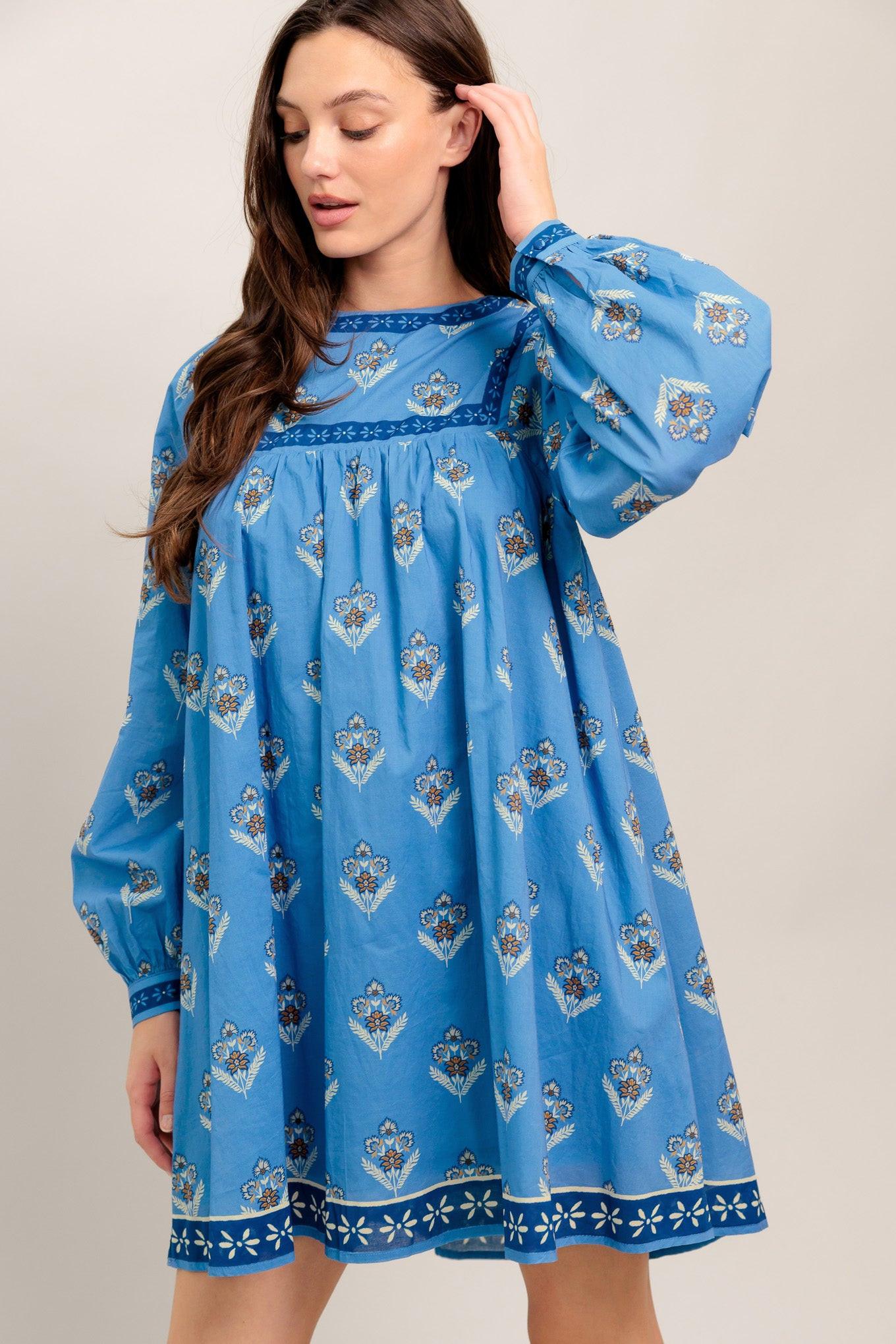 Effortlessly Yours Woven Mini Dress in blue, view 4 — Soul Flow Apparel