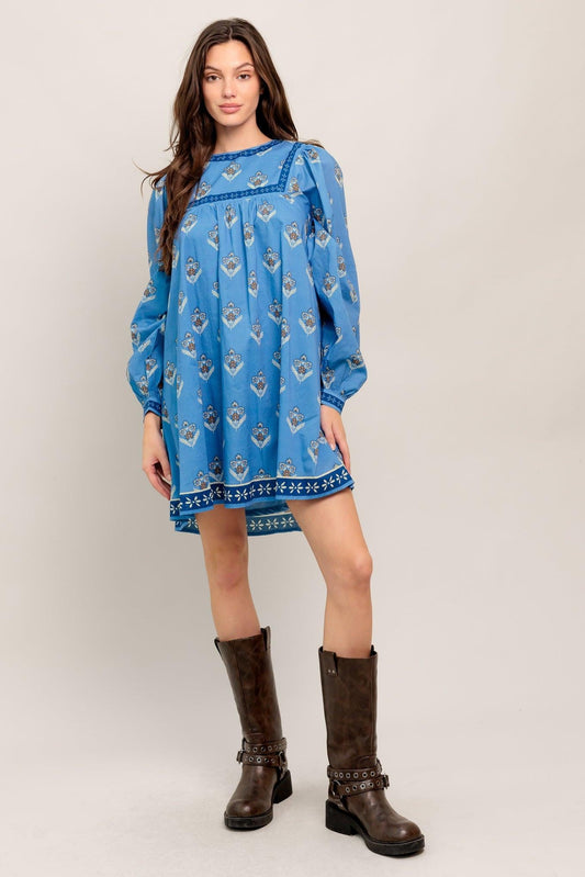 Effortlessly Yours Woven Mini Dress in blue, view 6 — Soul Flow Apparel