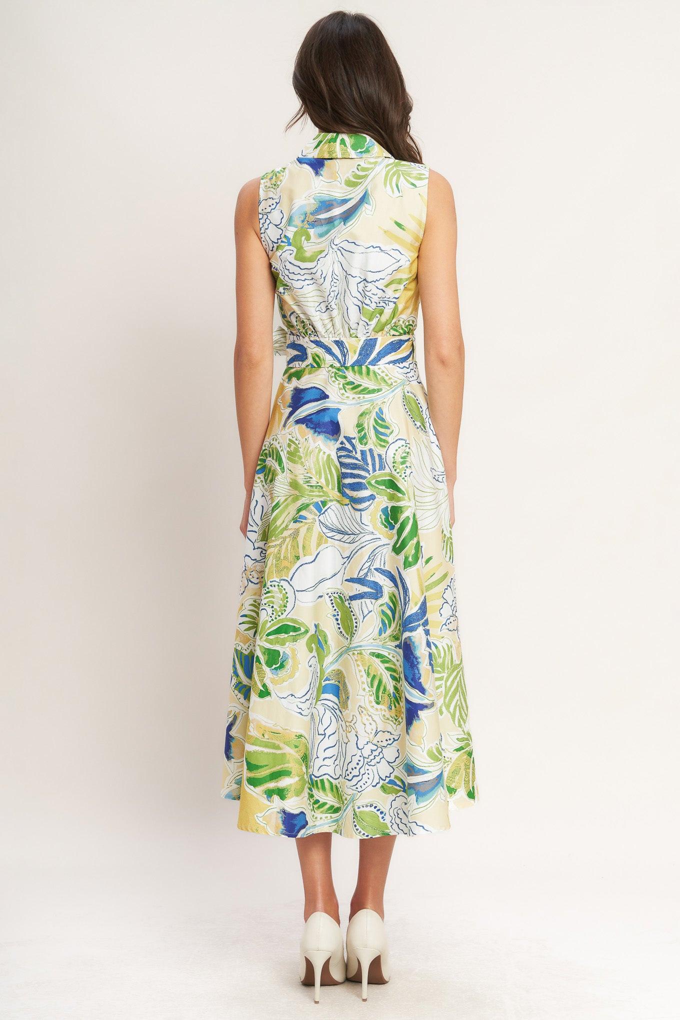 Lagoon Flow Woven Midi Dress in light yellow, view 5 — Soul Flow Apparel