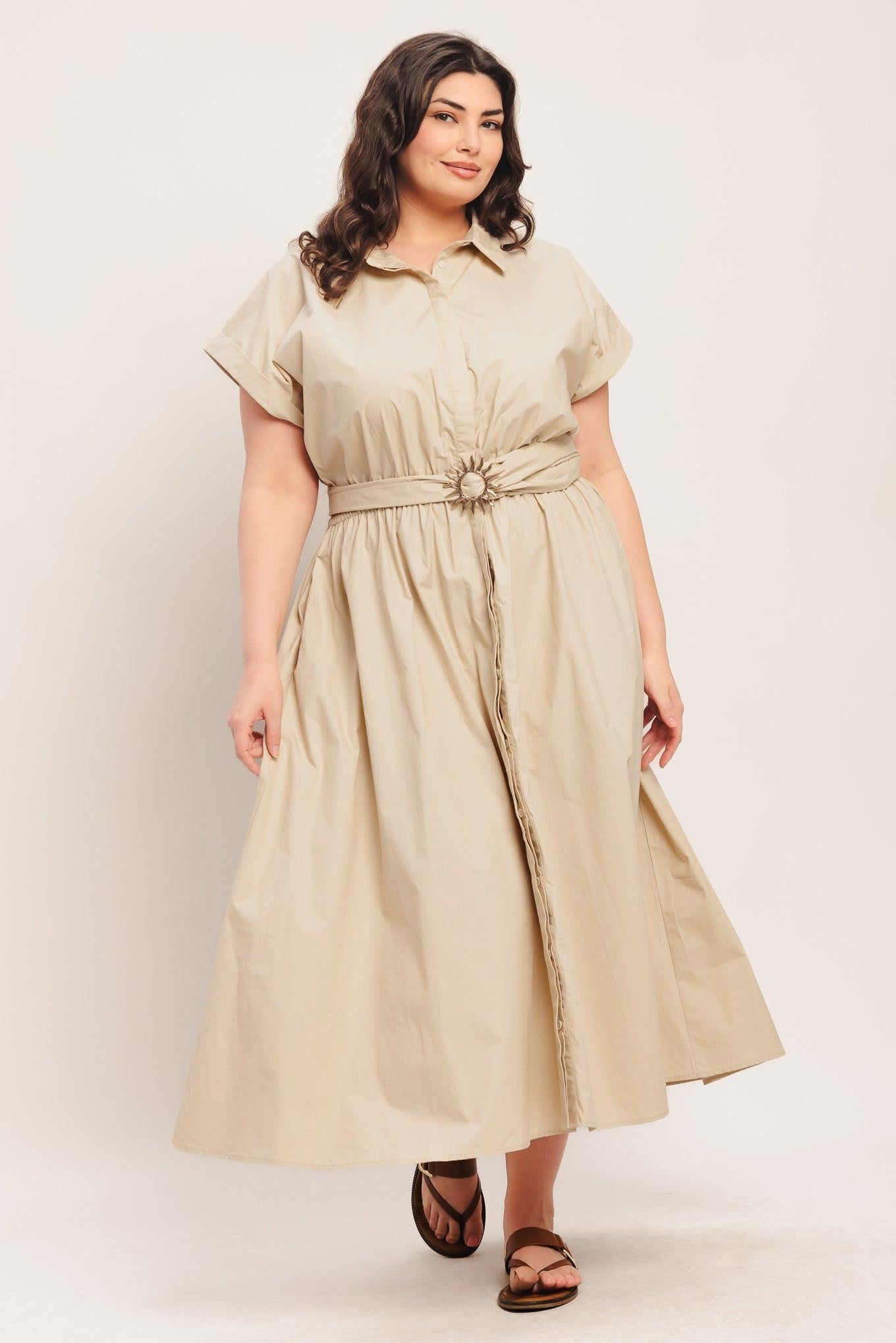 Bare Elegance Woven Midi Dress in taupe, view 10 — Soul Flow Apparel