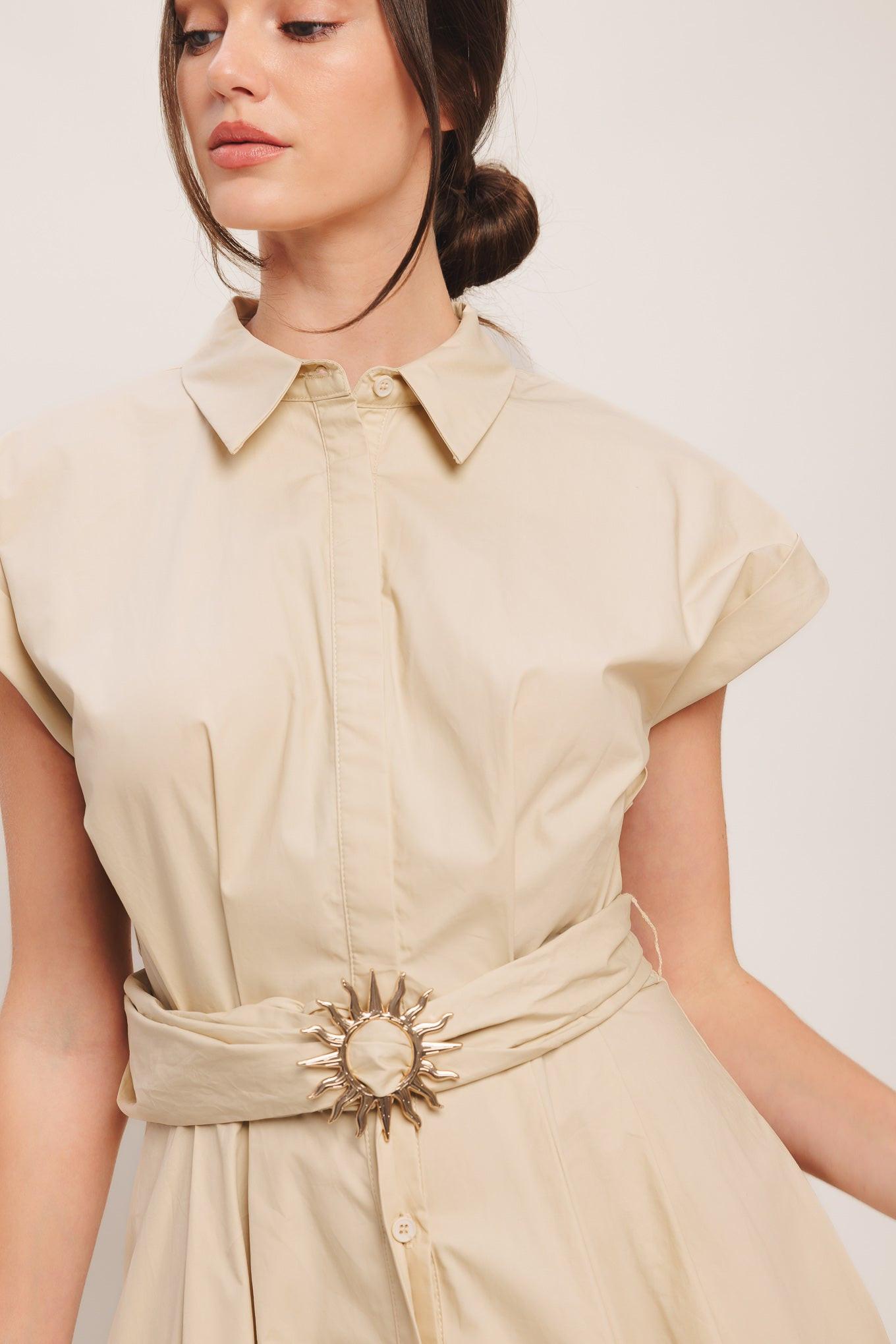 Bare Elegance Woven Midi Dress in taupe, view 5 — Soul Flow Apparel